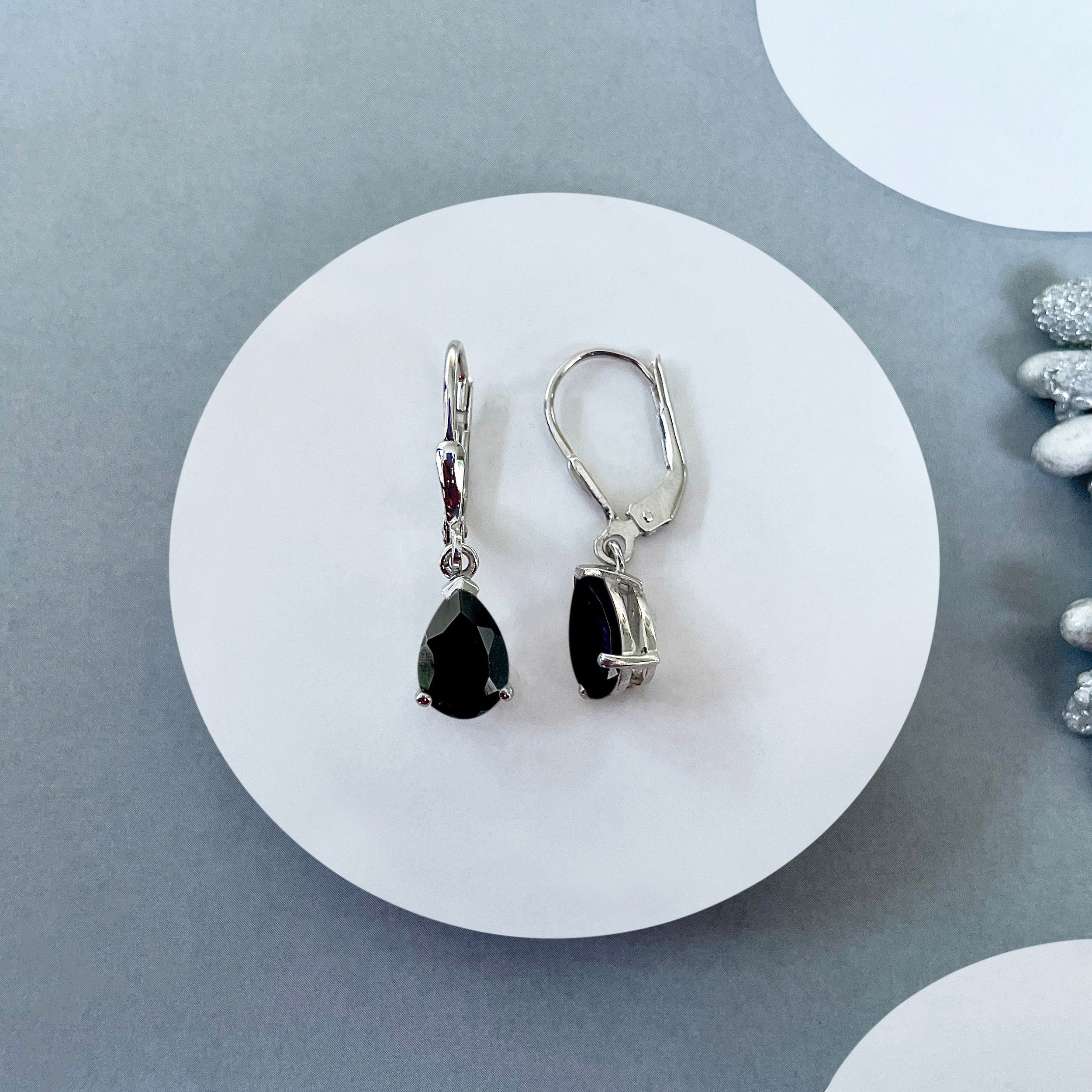 Black Tourmaline Leverback Earring-(BLS-SE-677.)