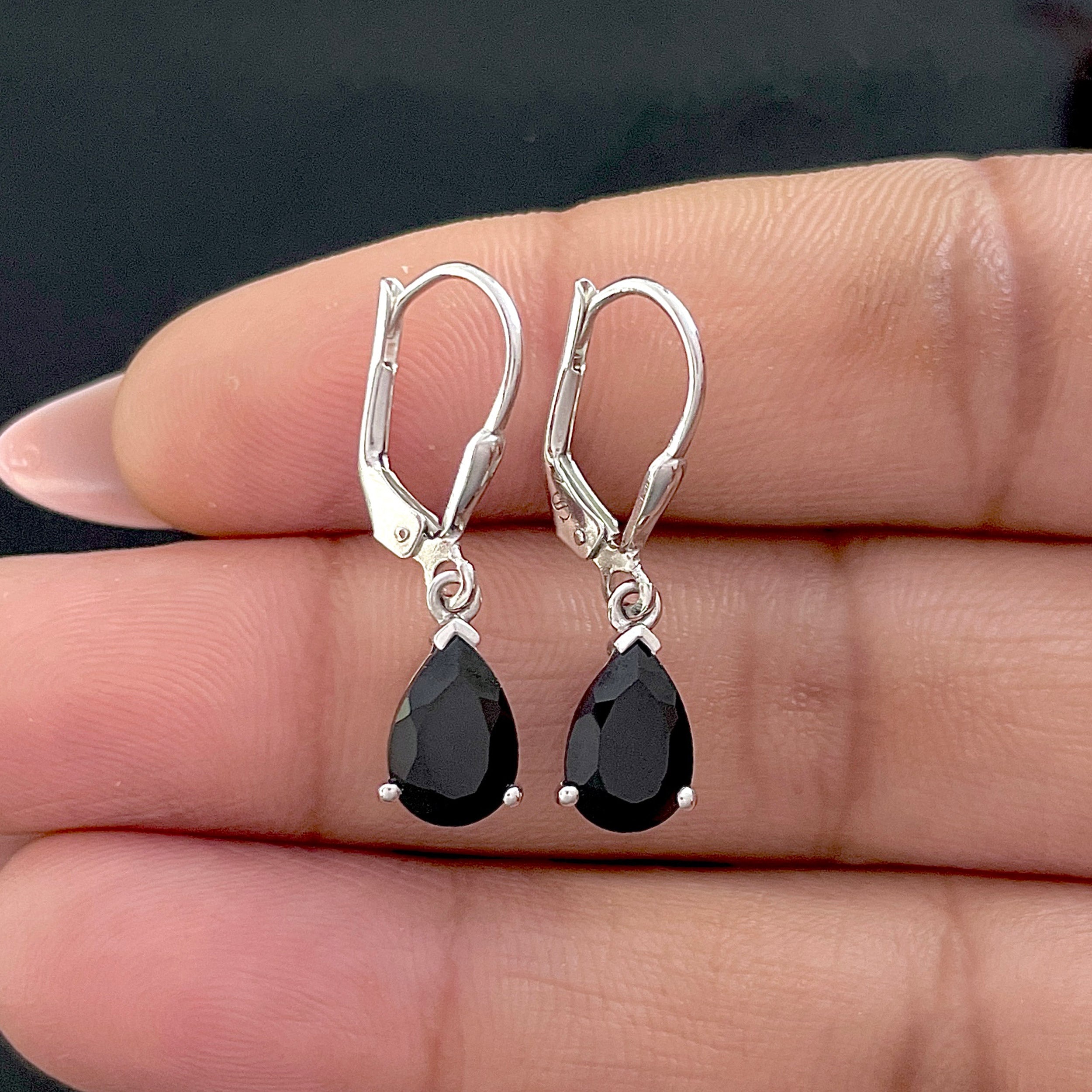 Black Tourmaline Leverback Earring-(BLS-SE-677.)