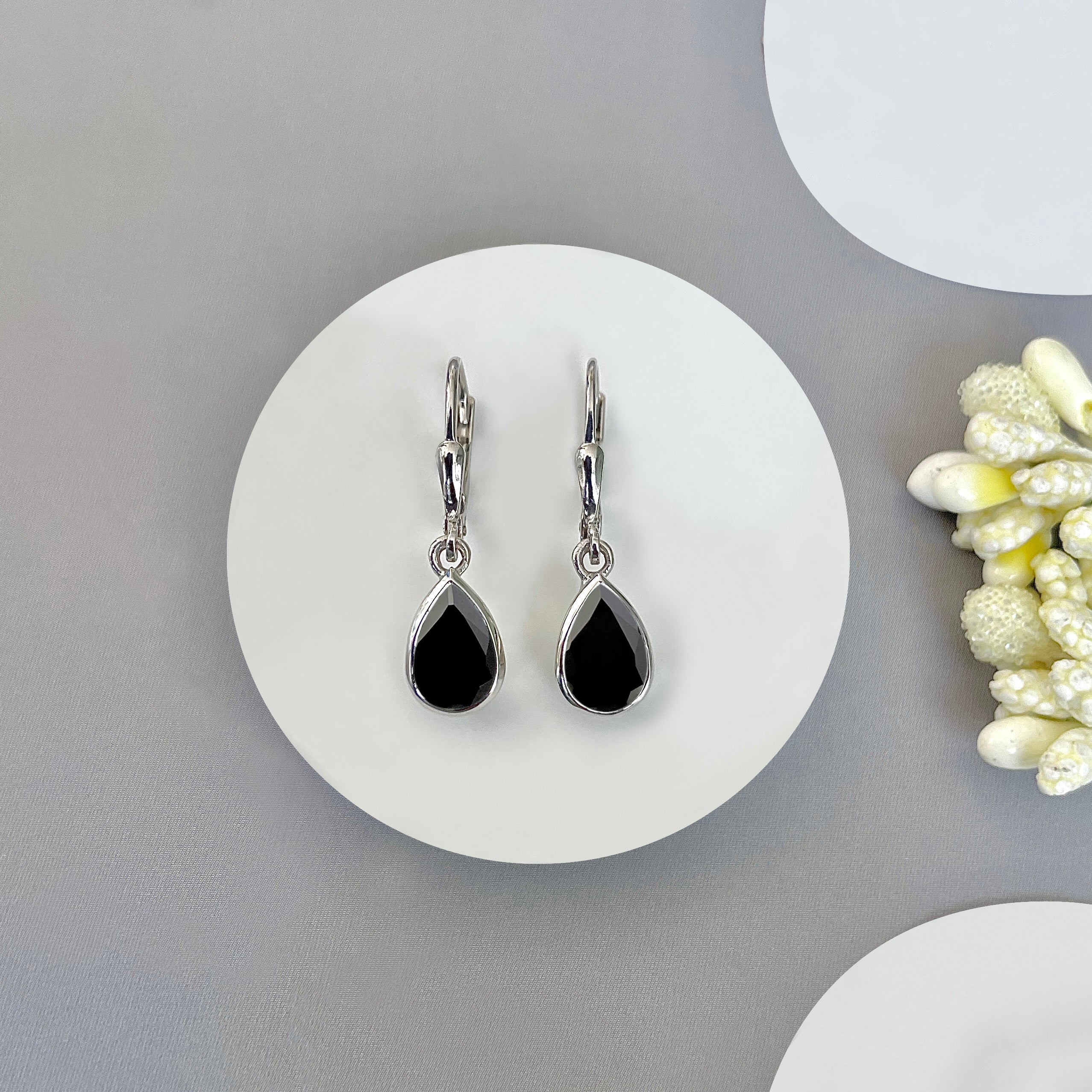Black Tourmaline Leverback Earring-(BLS-SE-679.)