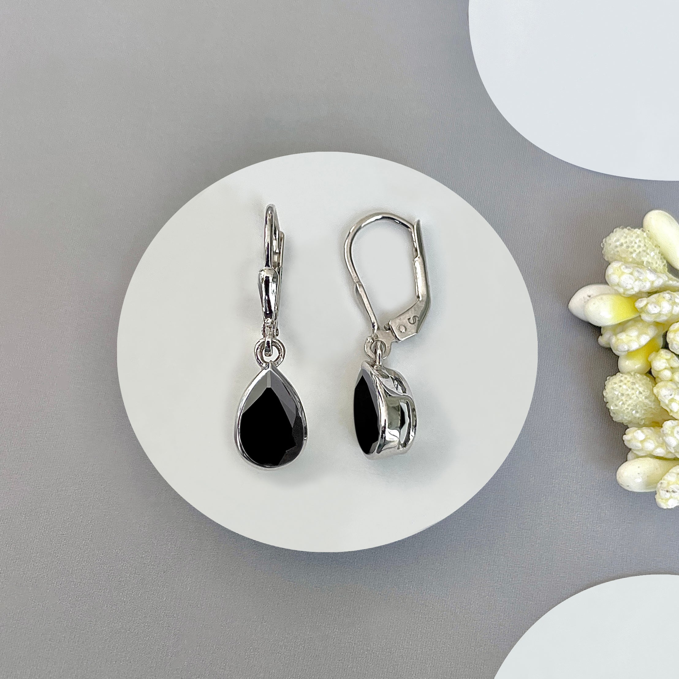 Black Tourmaline Leverback Earring-(BLS-SE-679.)