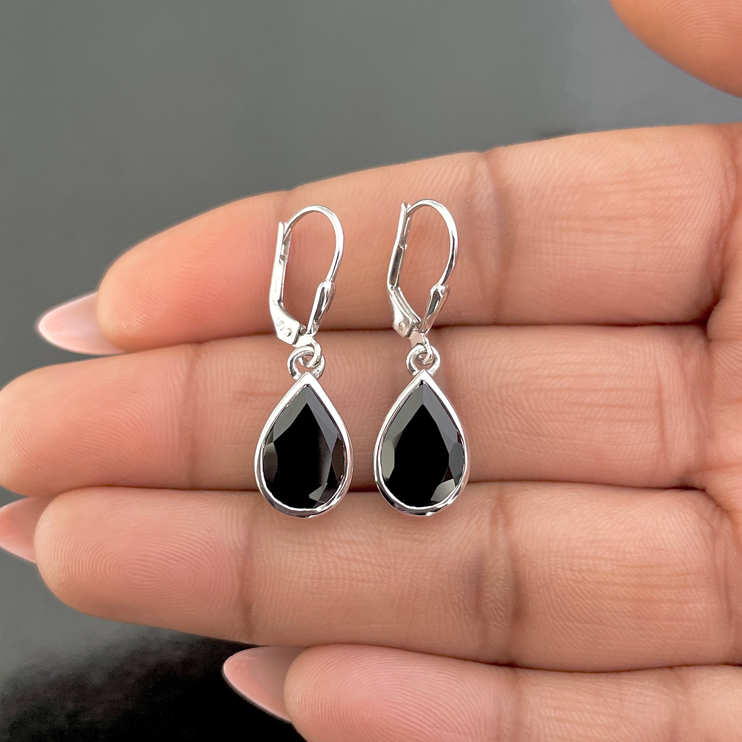 Black Tourmaline Leverback Earrings-(BLS-SE-707.)