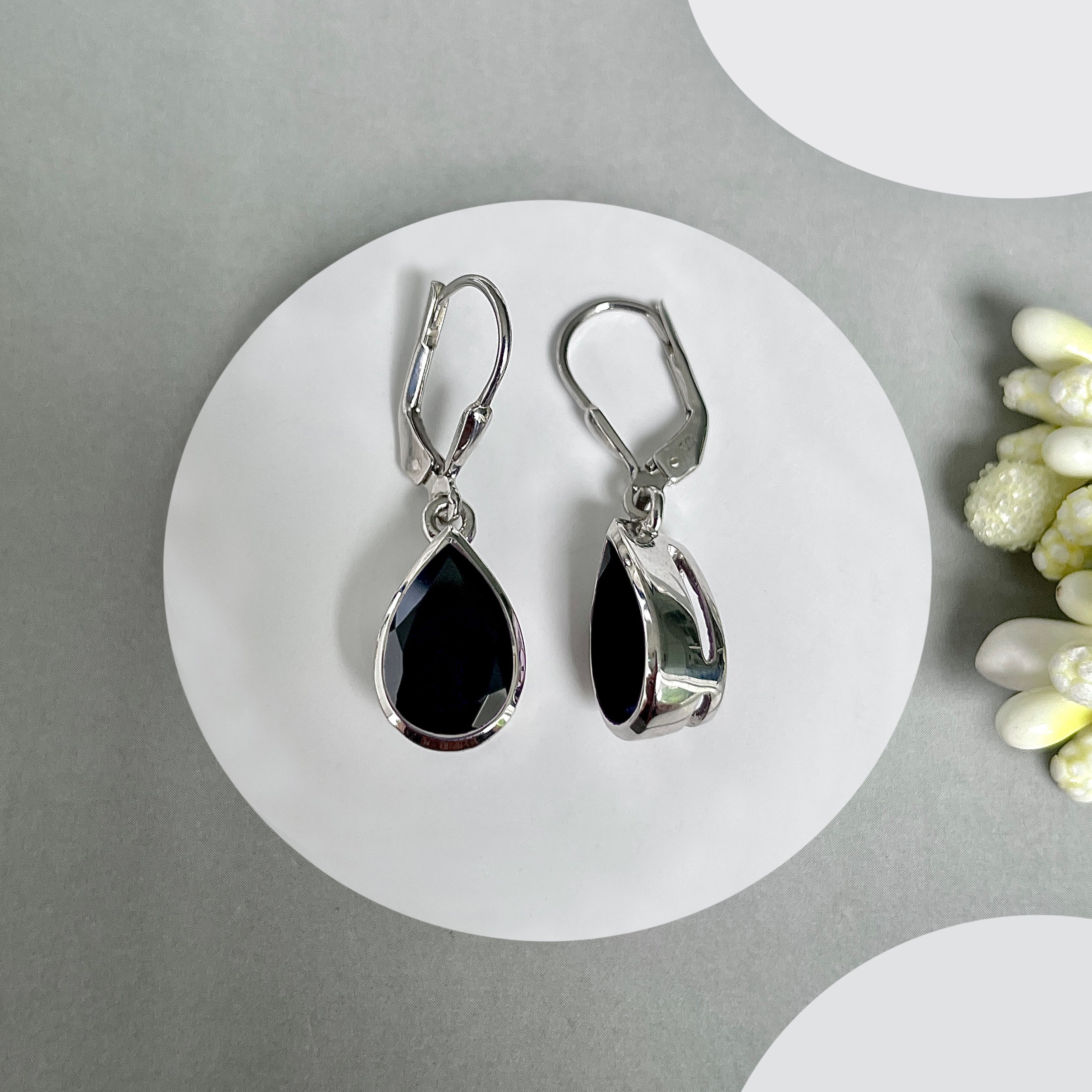 Black Tourmaline Leverback Earrings-(BLS-SE-707.)