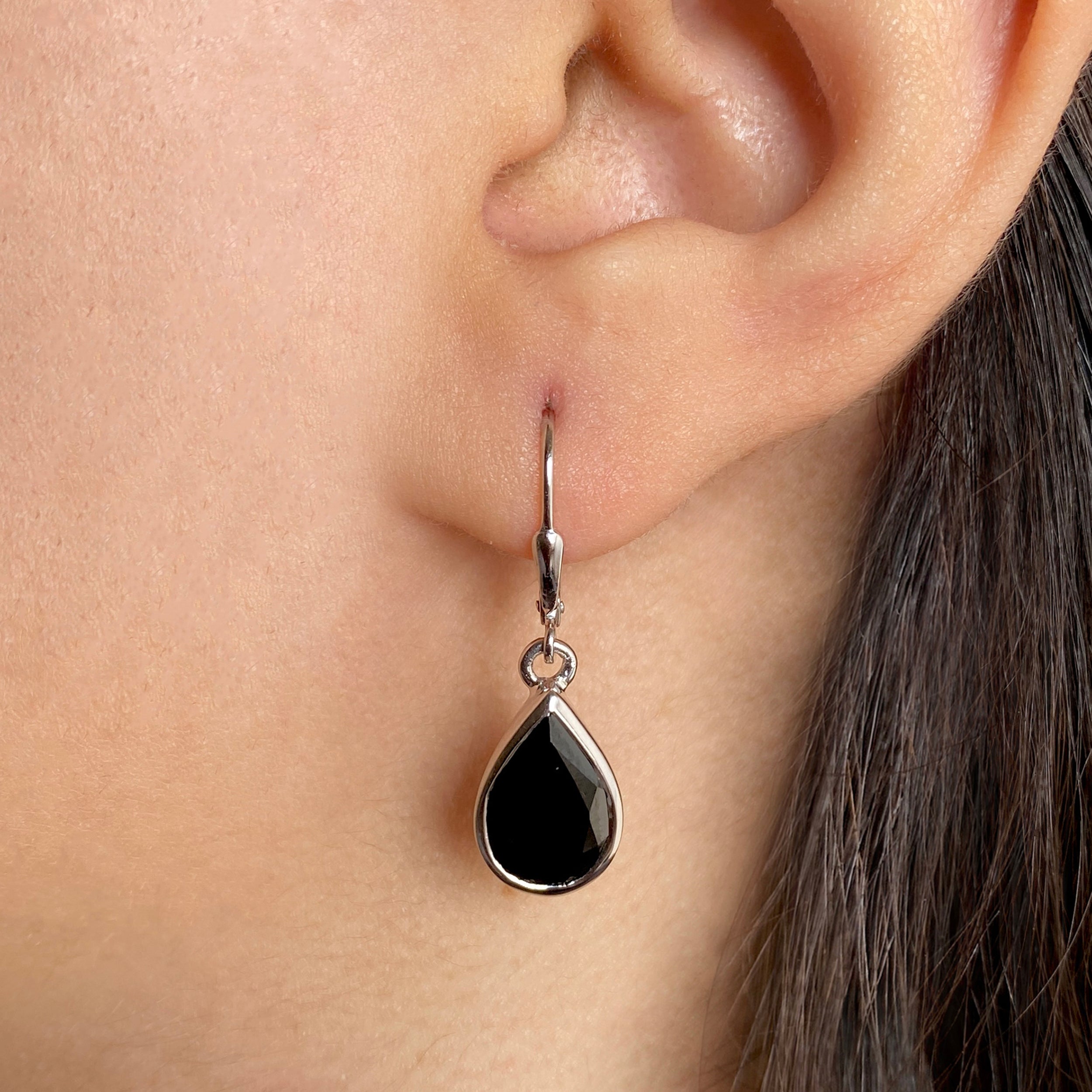 Black Tourmaline Leverback Earrings-(BLS-SE-707.)