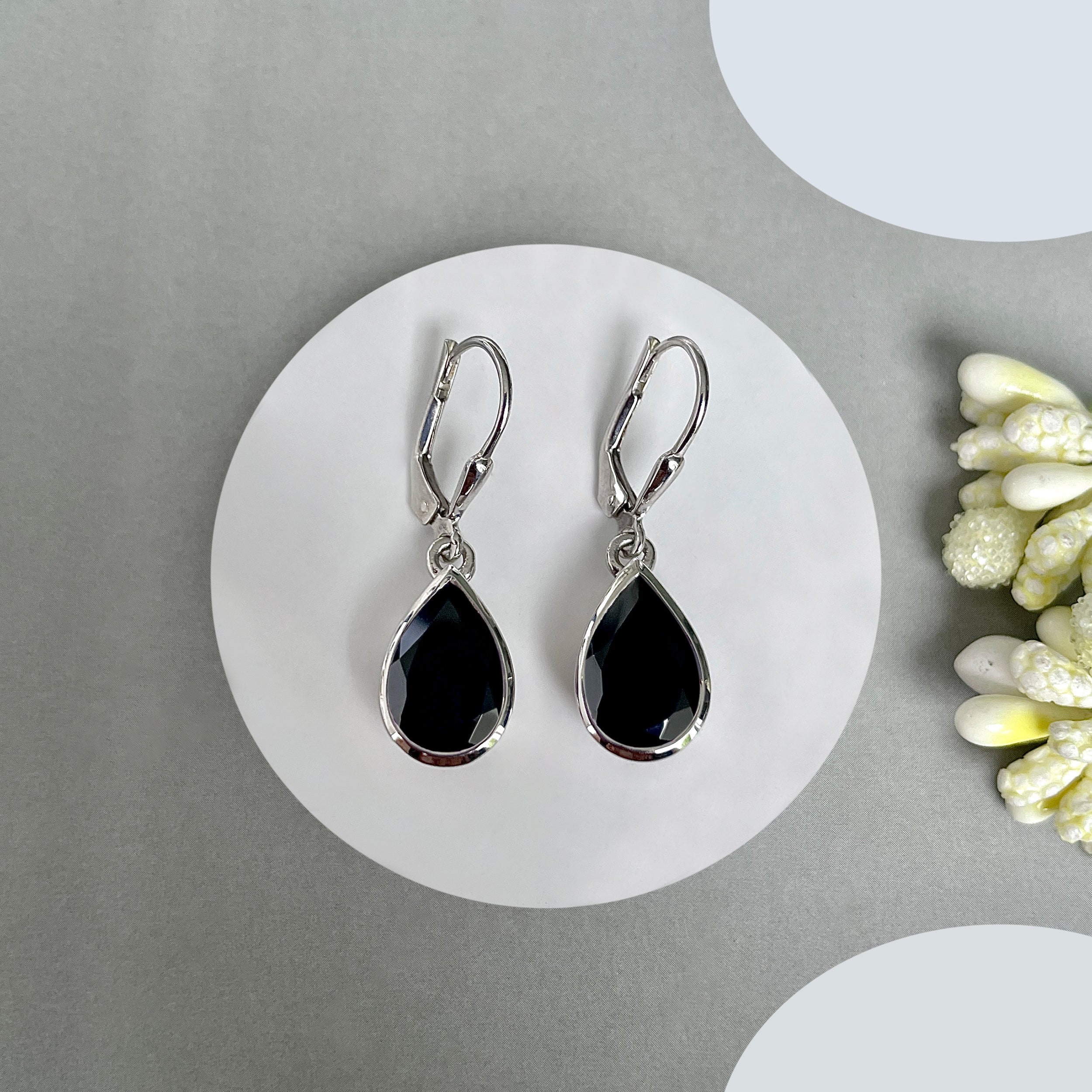 Black Tourmaline Leverback Earrings-(BLS-SE-707.)