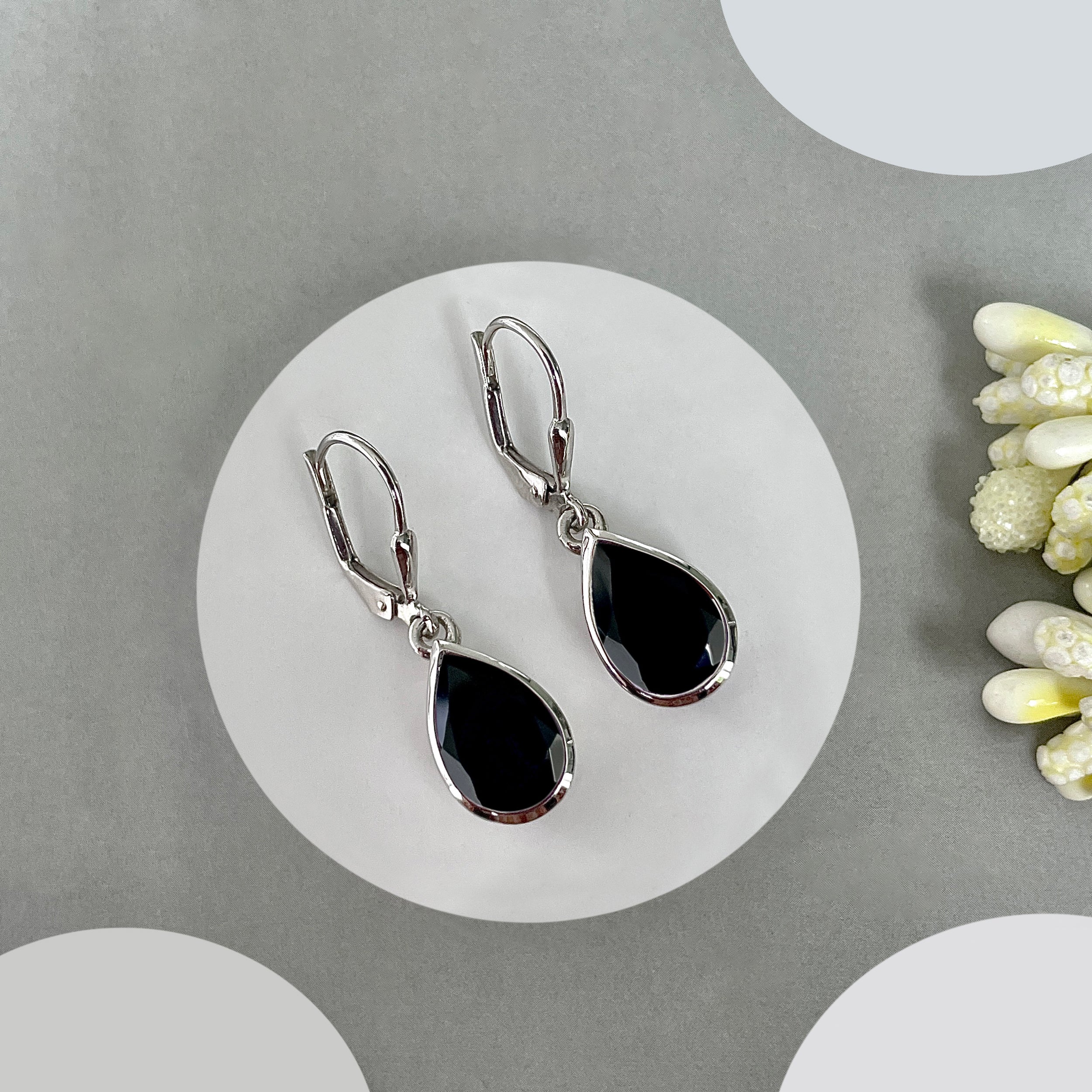 Black Tourmaline Leverback Earrings-(BLS-SE-707.)