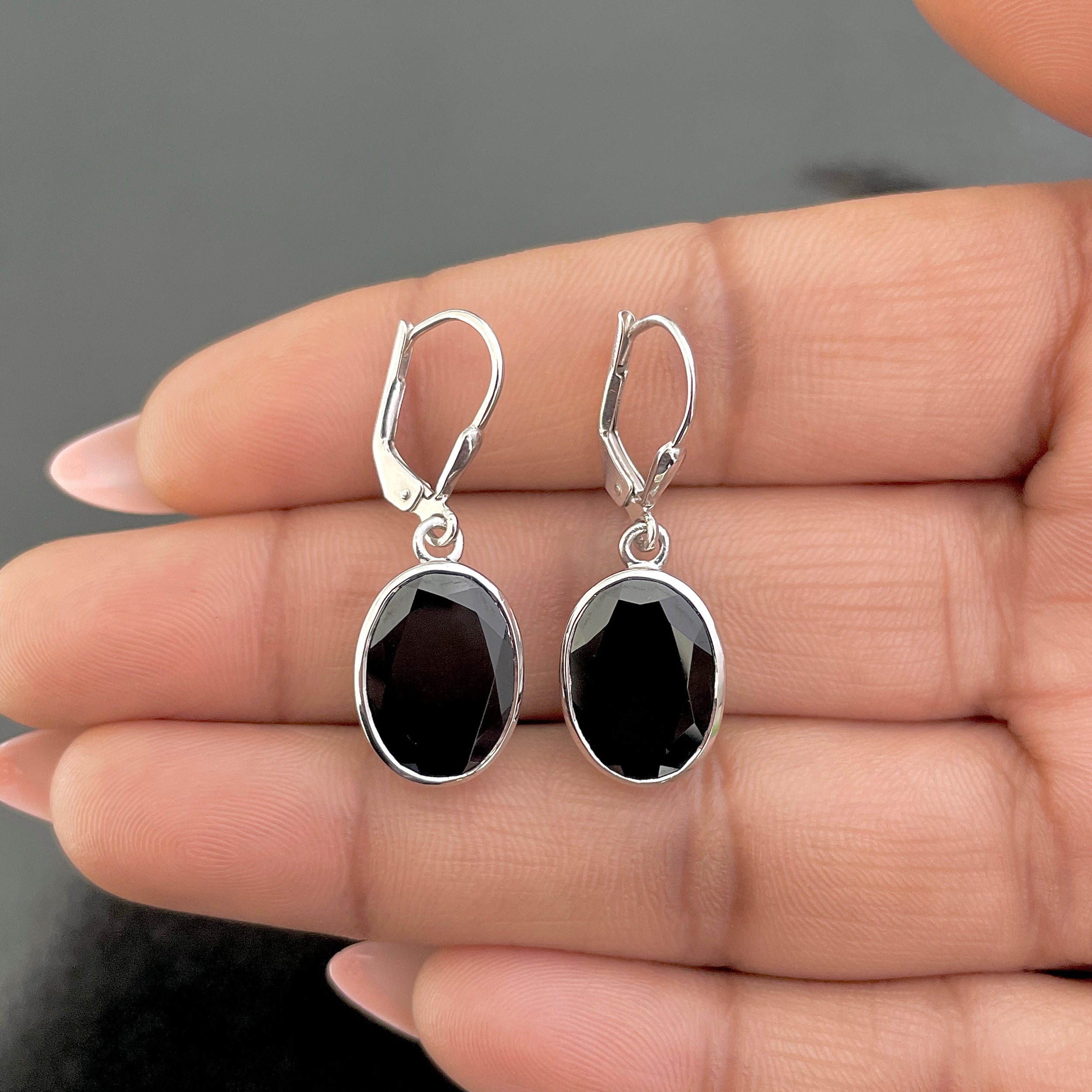 Black Tourmaline Leverback Earrings-(BLS-SE-709.)