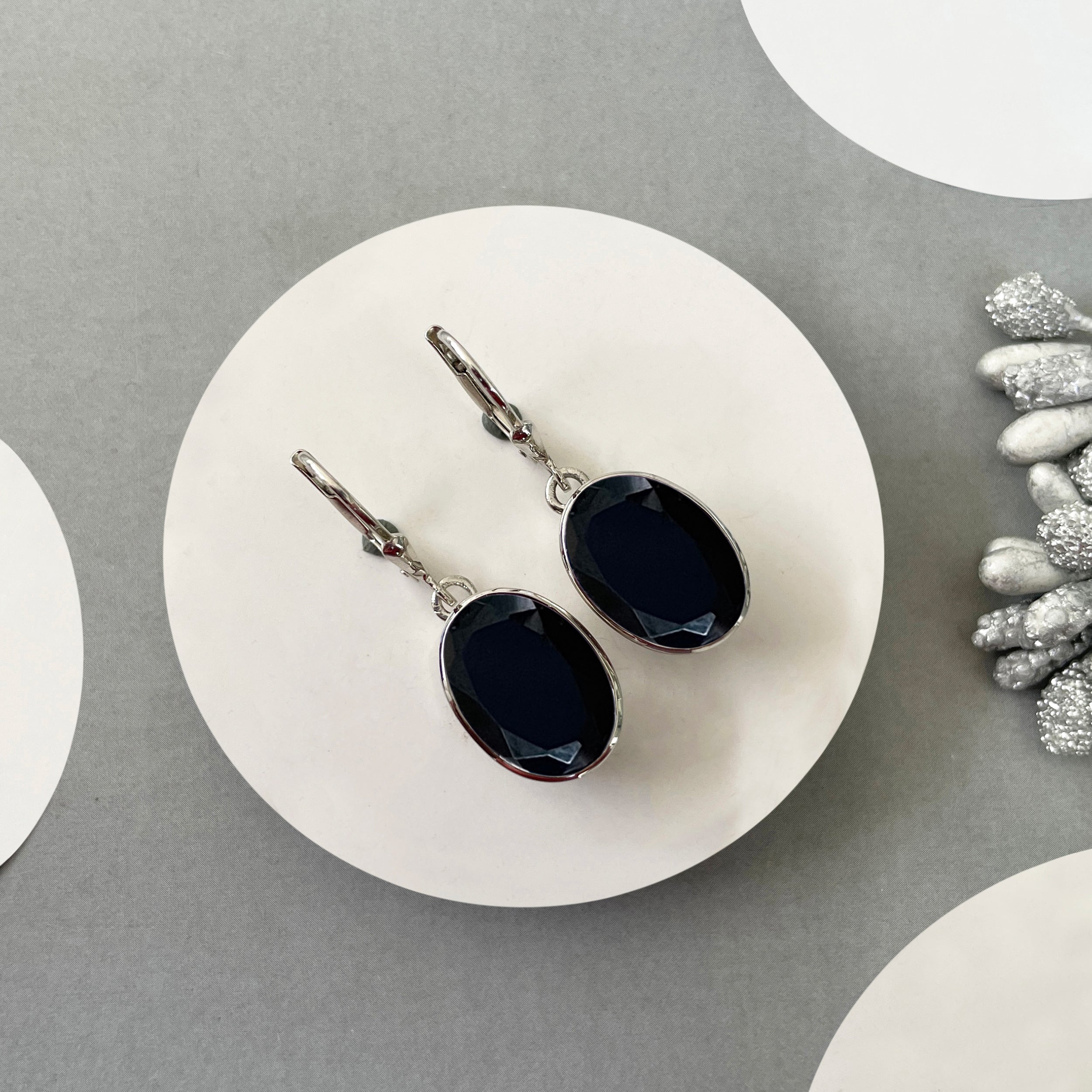 Black Tourmaline Leverback Earring-(BLS-SE-709.)