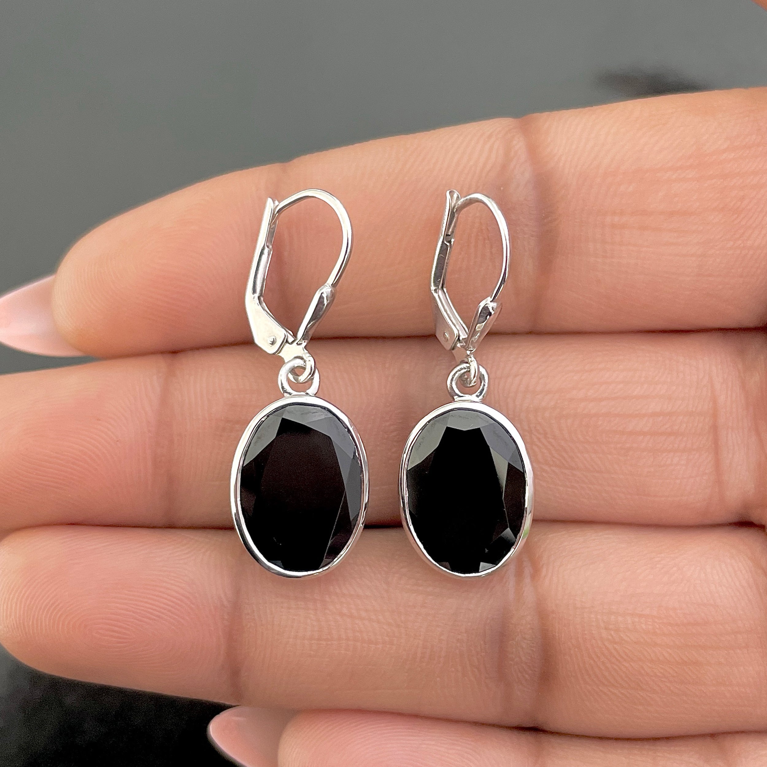 Black Tourmaline Leverback Earring-(BLS-SE-709.)