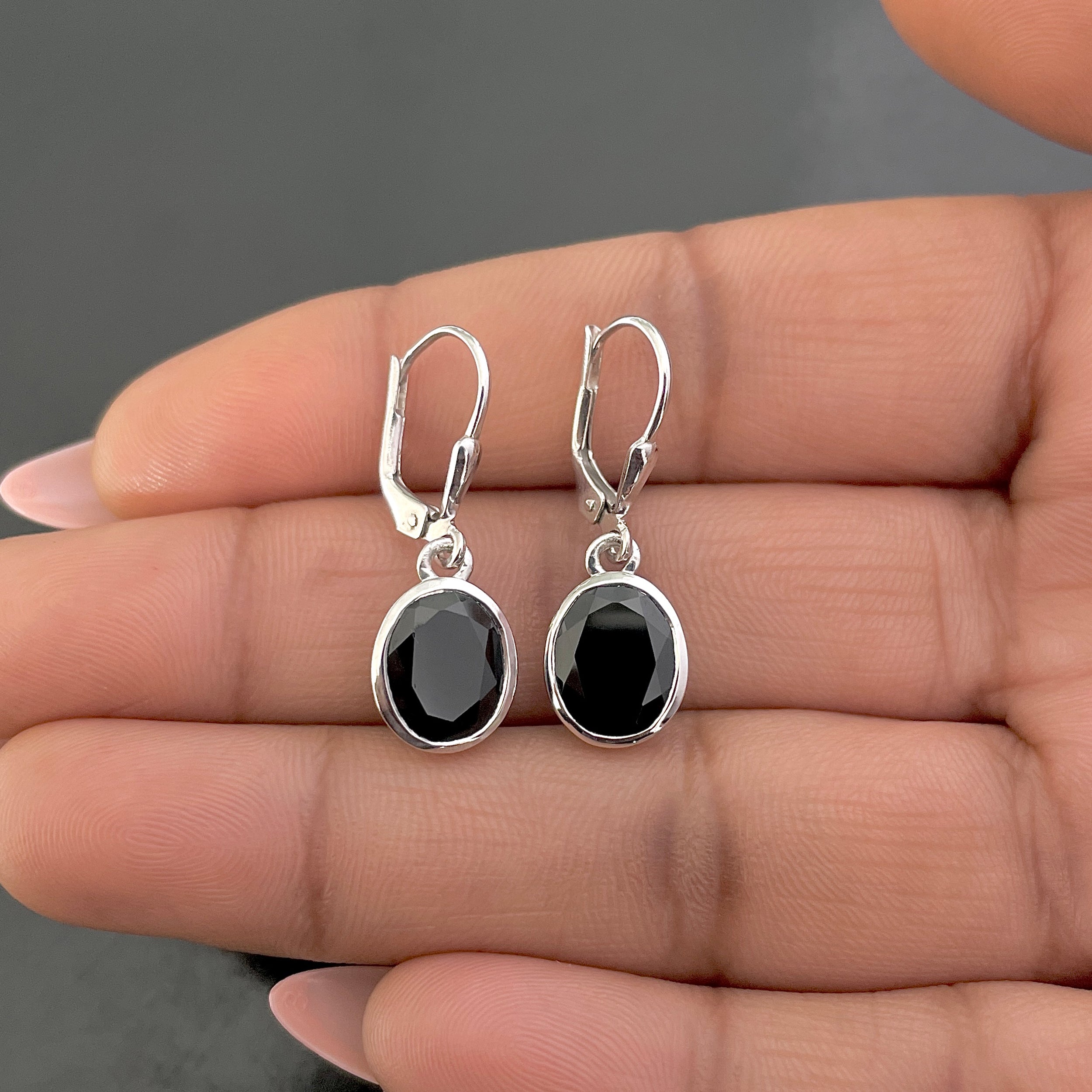 Black Tourmaline Leverback Earrings-(BLS-SE-713.)