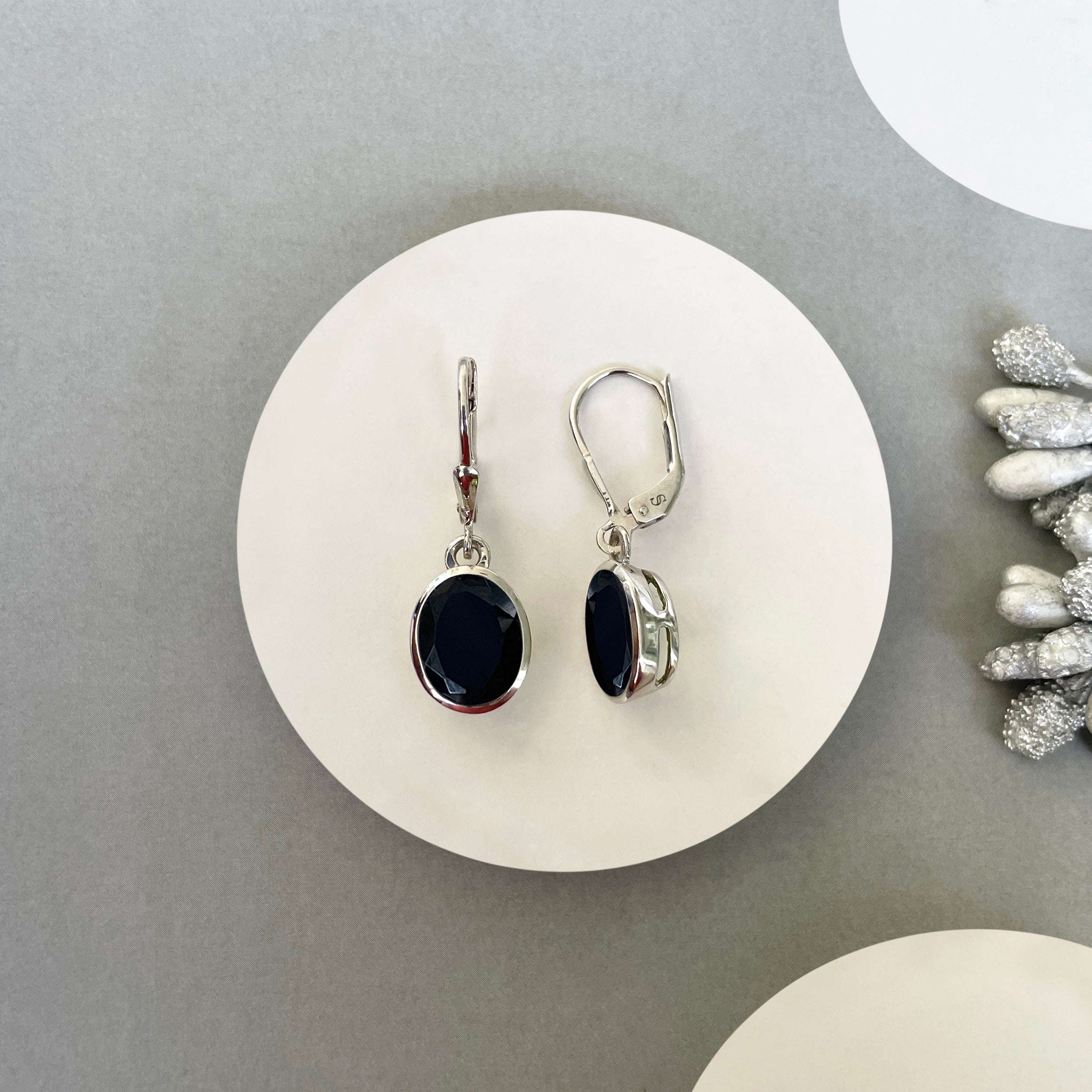 Black Tourmaline Leverback Earrings-(BLS-SE-713.)