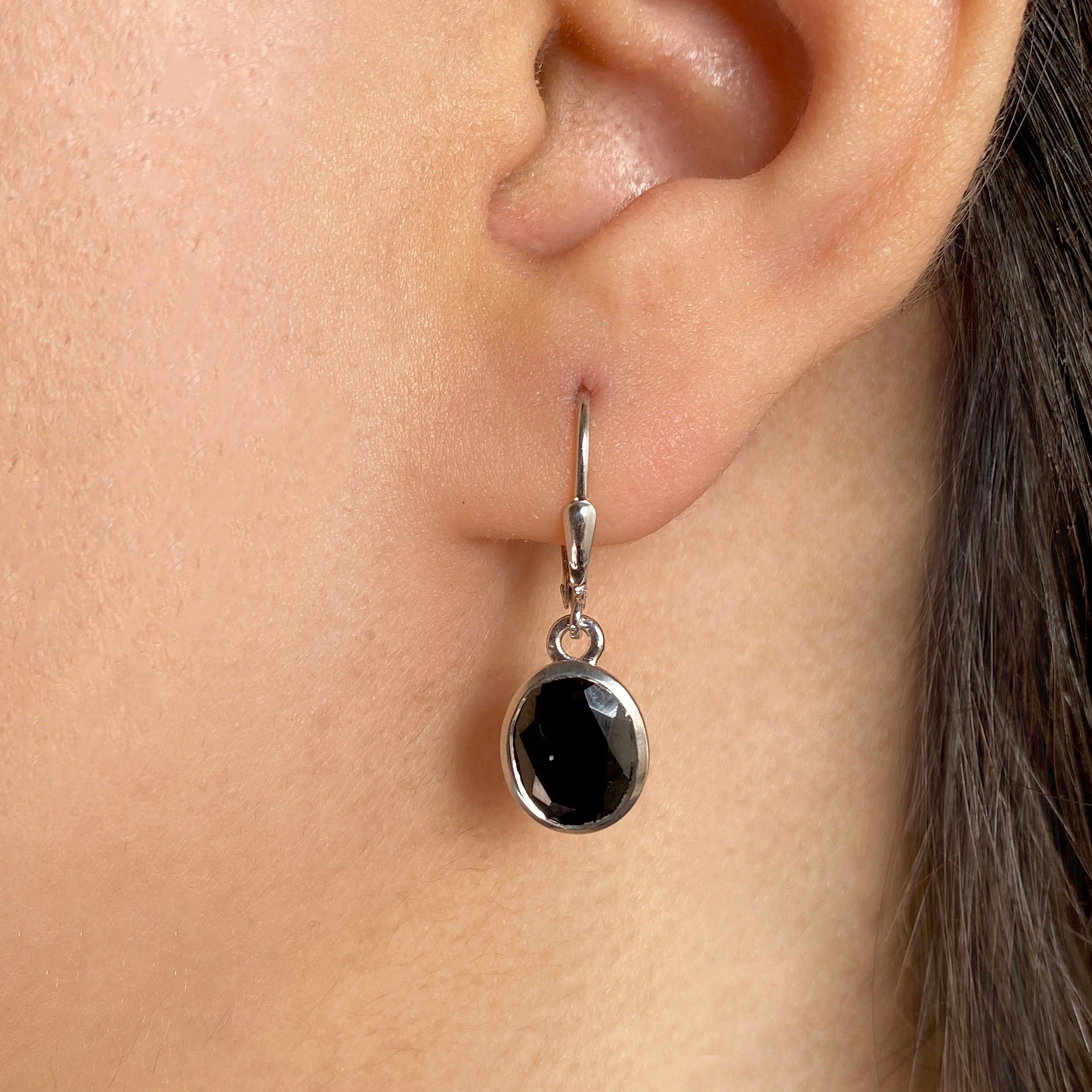 Black Tourmaline Leverback Earrings-(BLS-SE-713.)