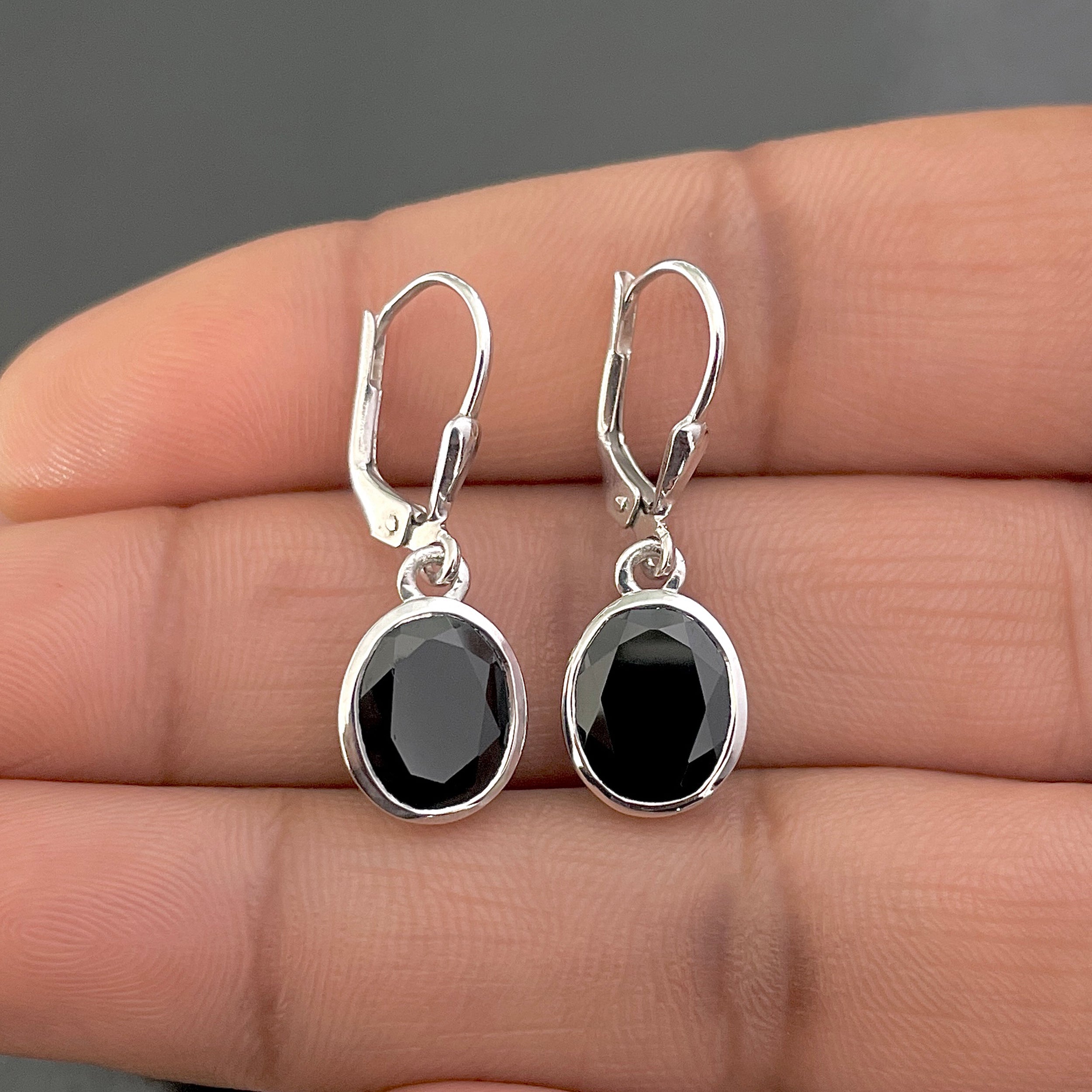Black Tourmaline Leverback Earring-(BLS-SE-713.)