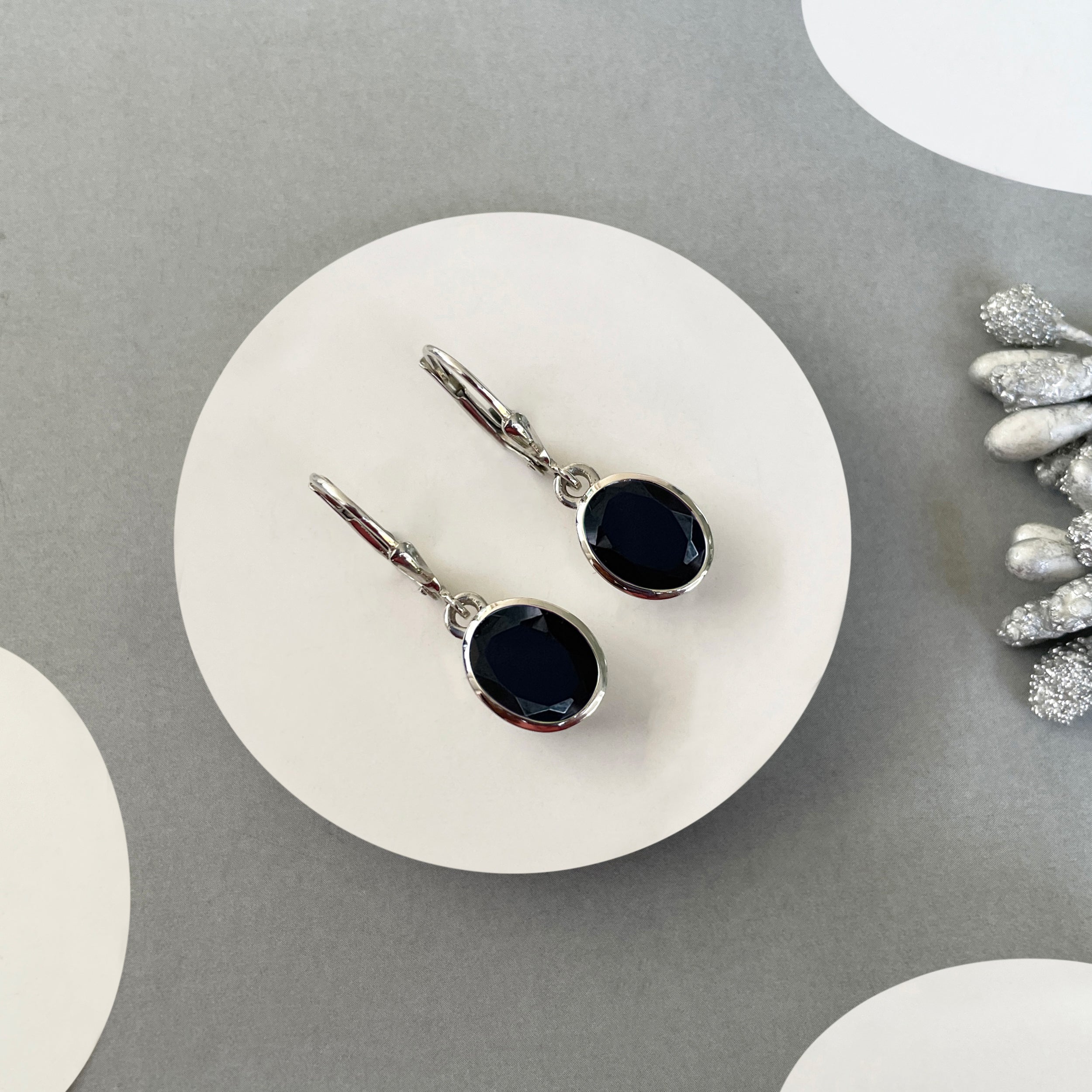 Black Tourmaline Leverback Earrings-(BLS-SE-713.)
