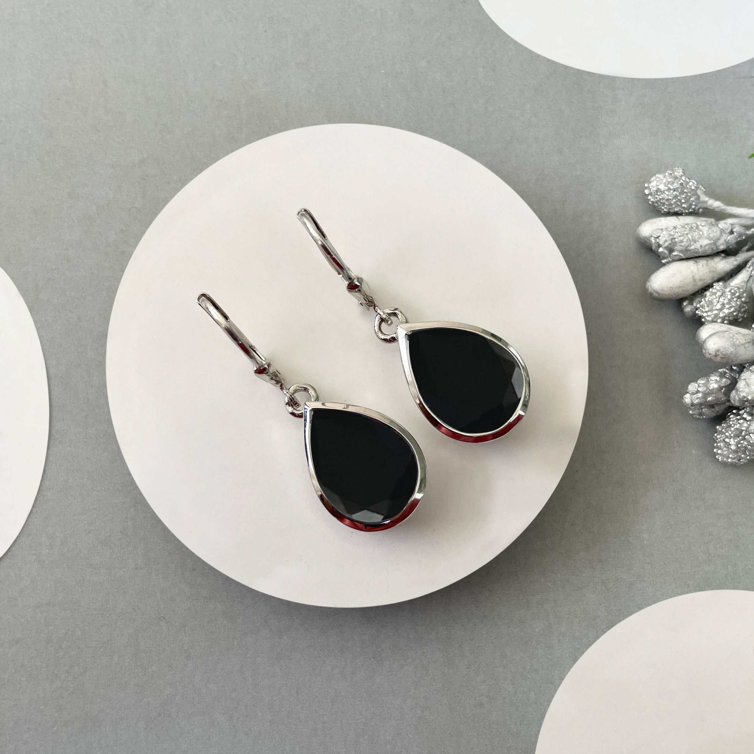 Black Tourmaline Leverback Earring-(BLS-SE-725.)