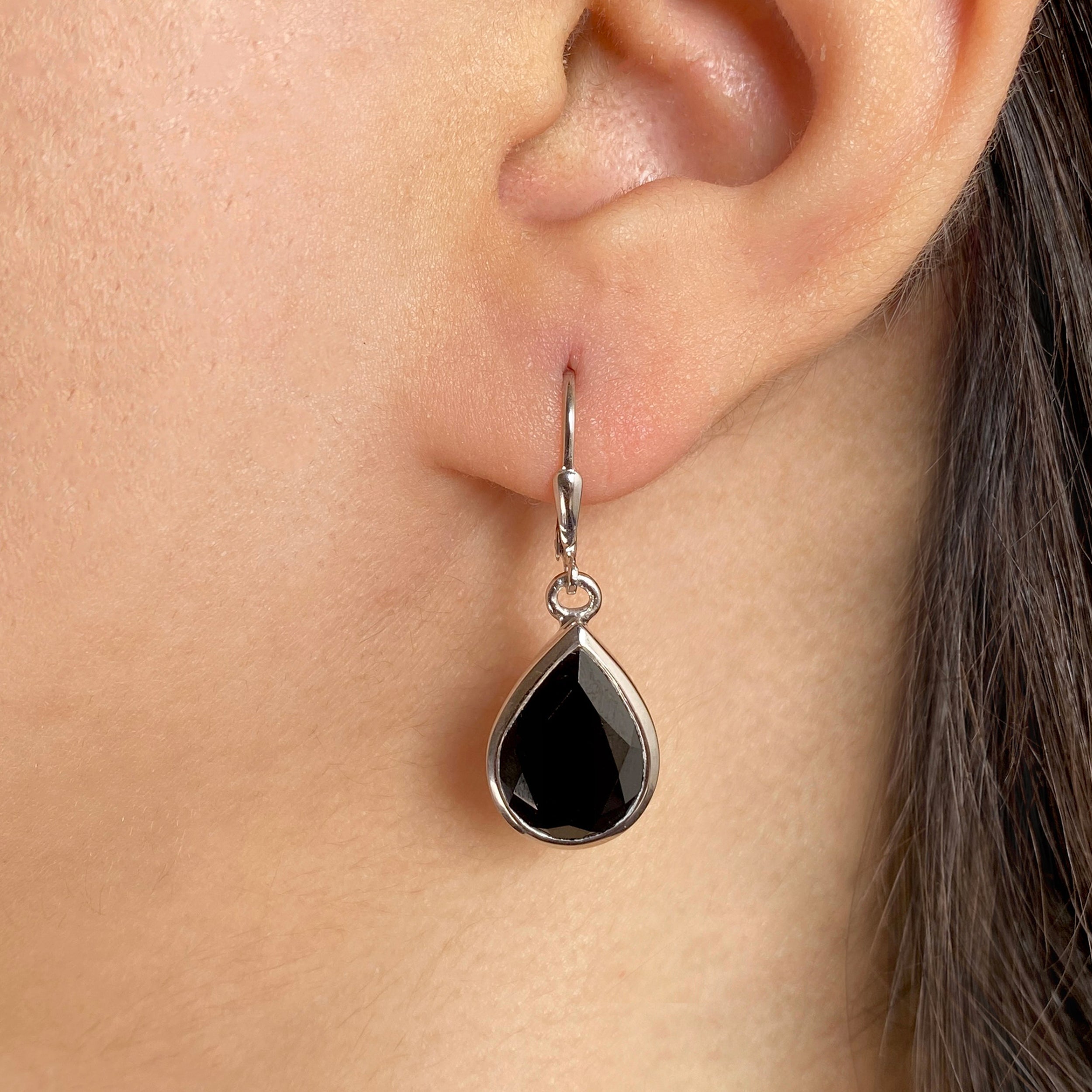 Black Tourmaline Leverback Earrings-(BLS-SE-725.)
