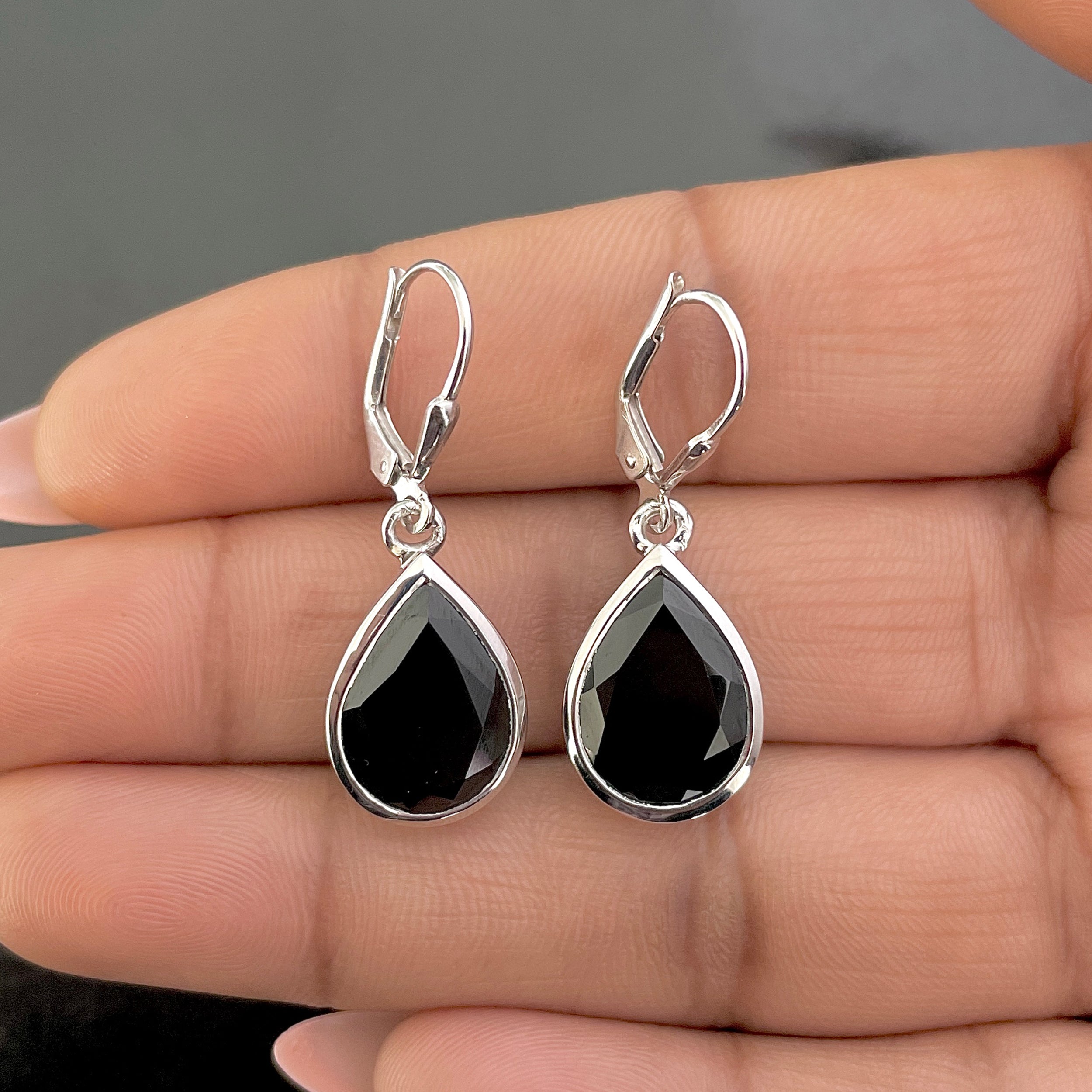 Black Tourmaline Leverback Earring-(BLS-SE-725.)