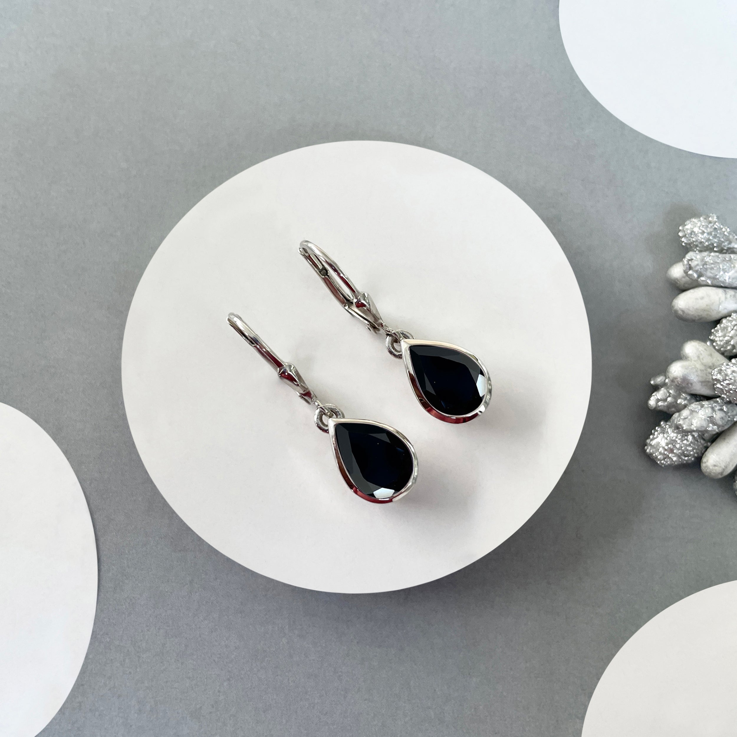 Black Tourmaline Leverback Earring-(BLS-SE-742.)