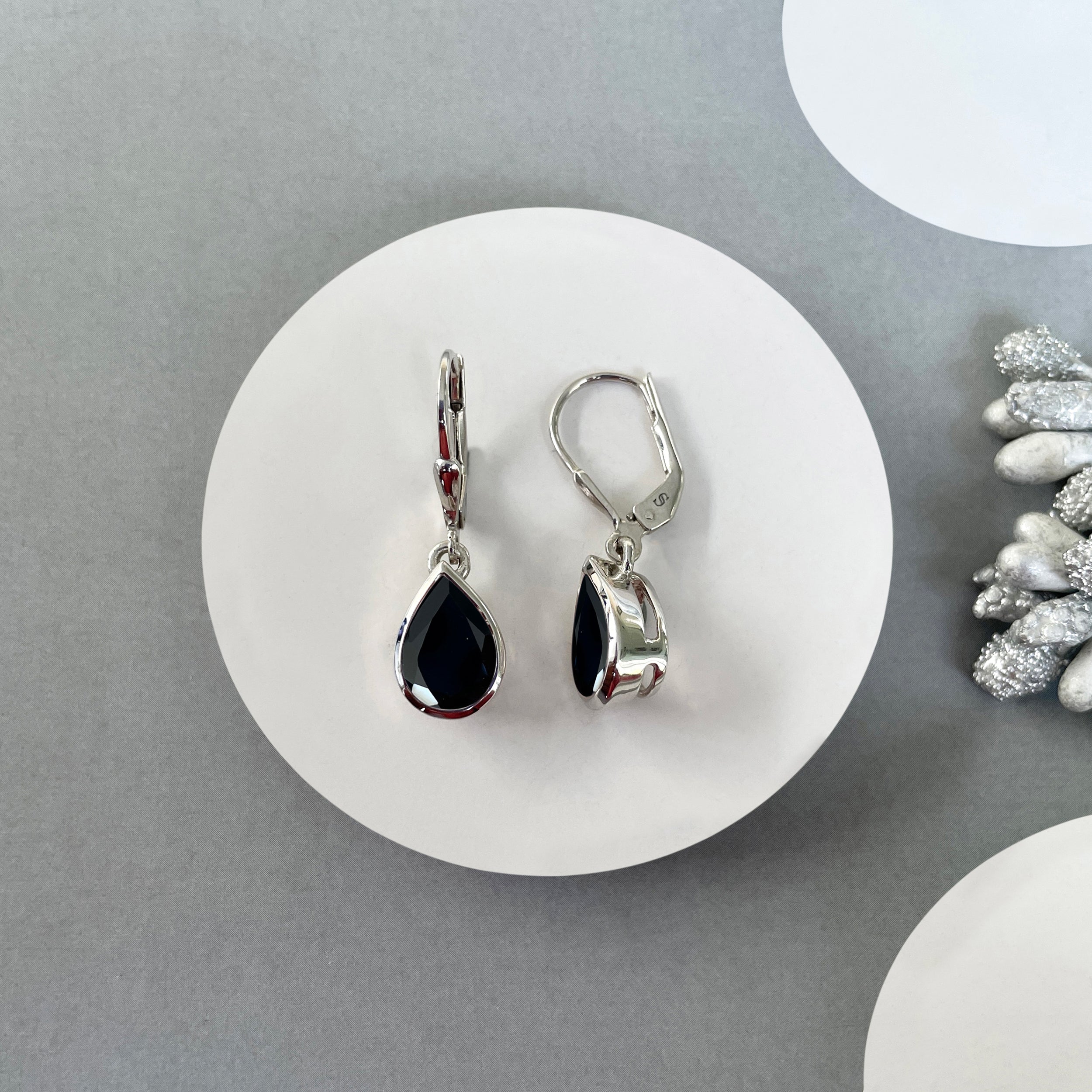 Black Tourmaline Leverback Earring-(BLS-SE-742.)