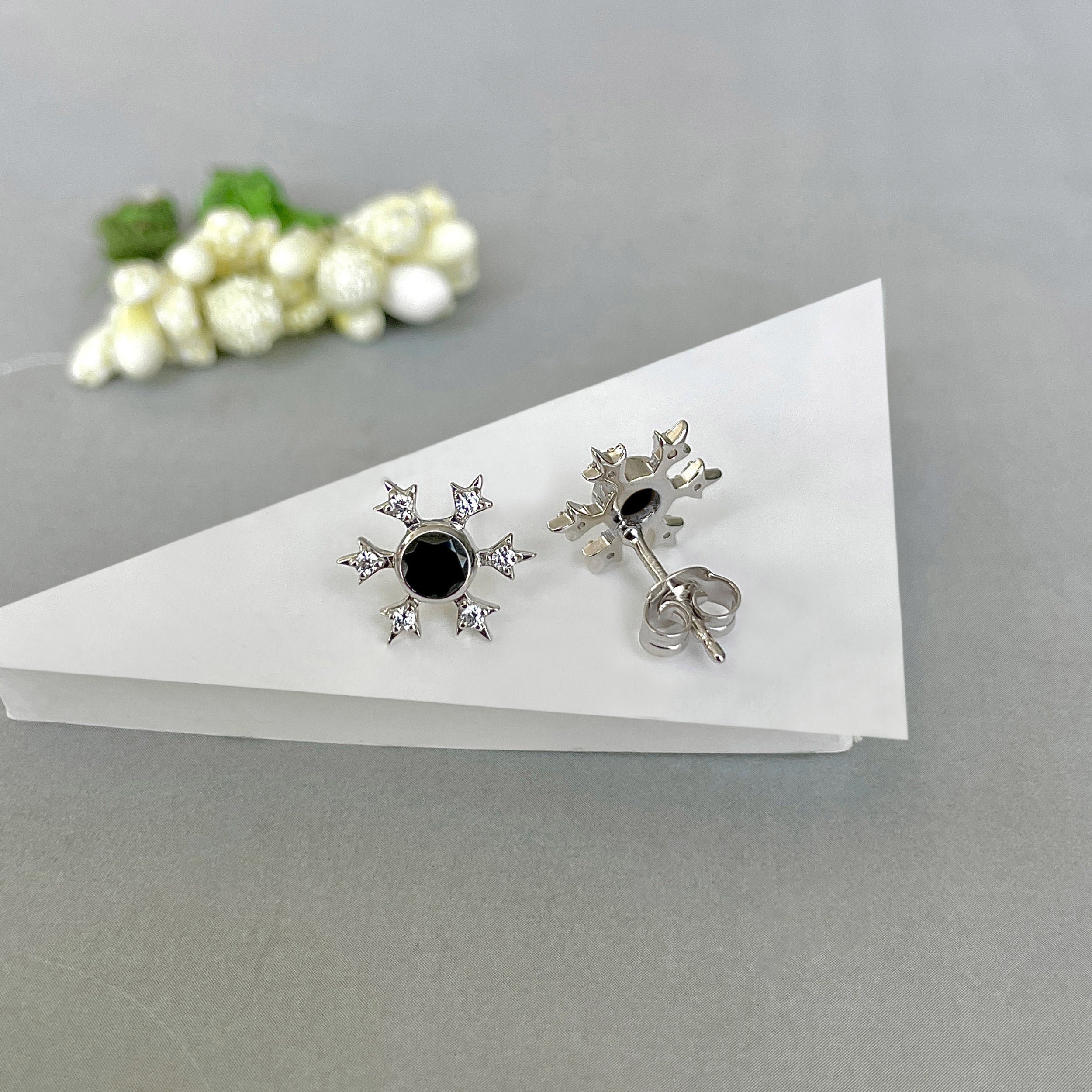 Black Tourmaline Stud Earring-(BLS-SE-854.)
