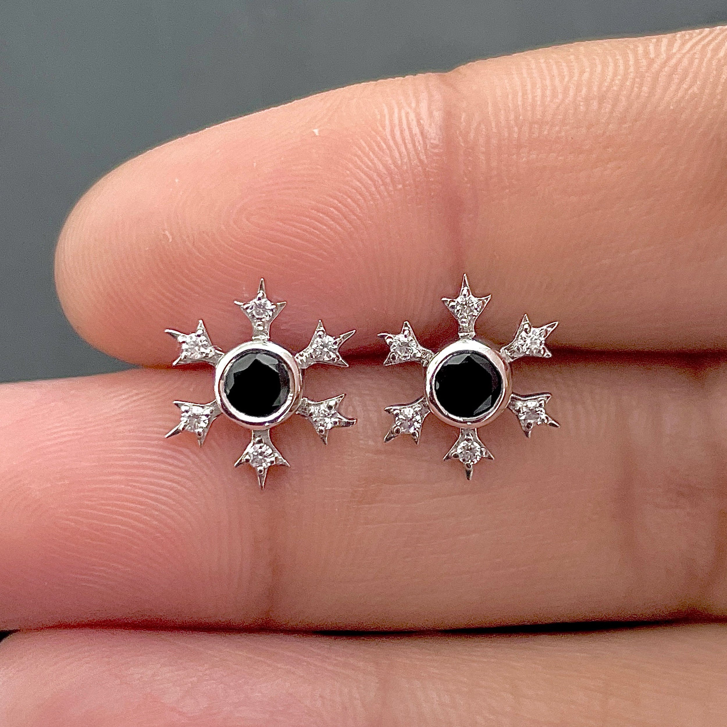 Black Tourmaline Stud Earring-(BLS-SE-854.)