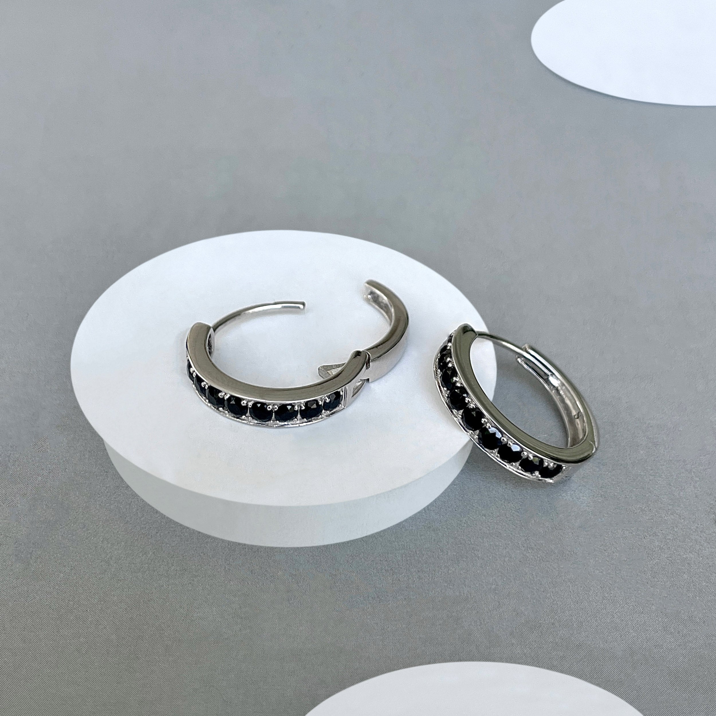 Black Tourmaline Hoop Earring-(BLS-SE-970.)