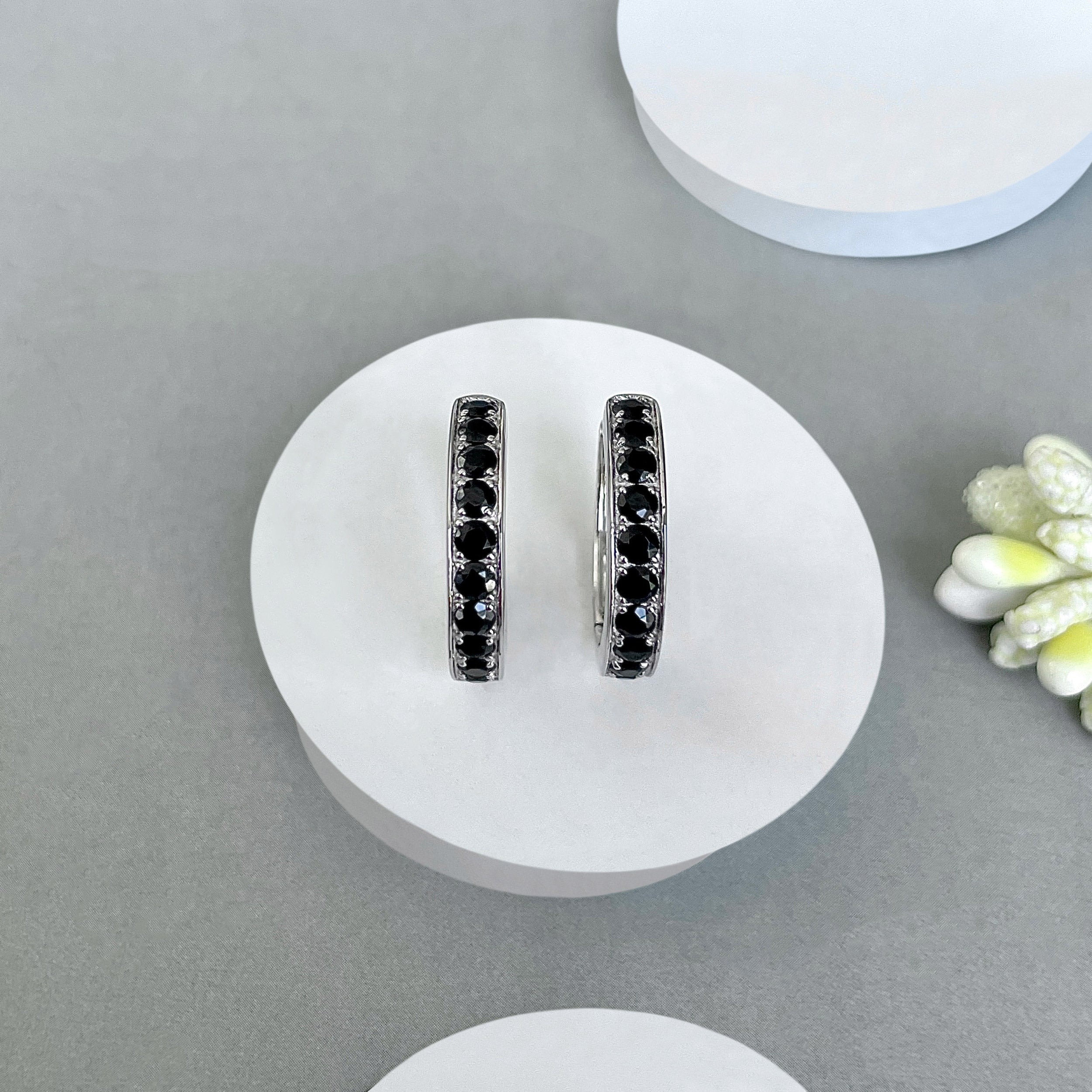 Black Tourmaline Hoop Earring-(BLS-SE-970.)