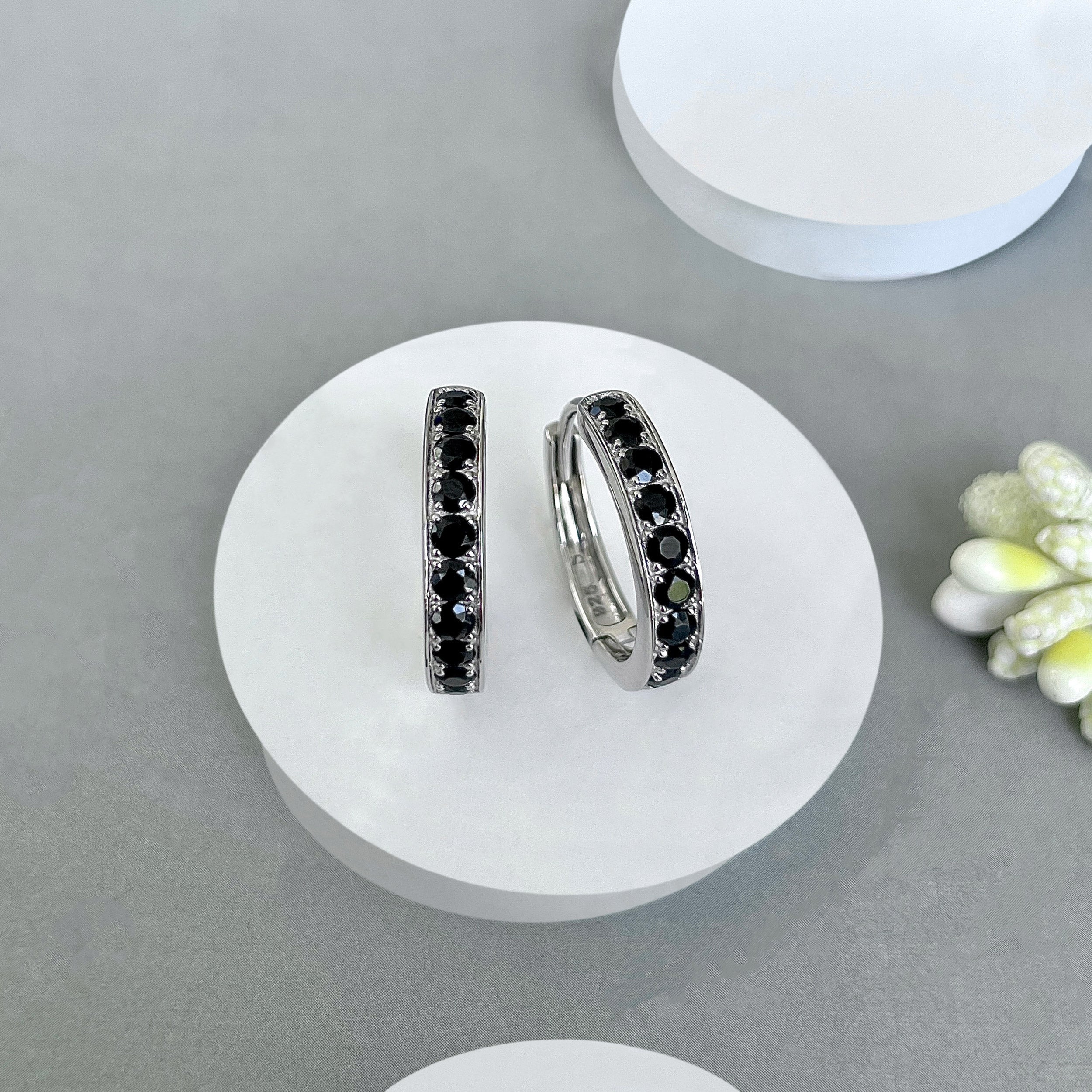 Black Tourmaline Hoop Earring-(BLS-SE-970.)