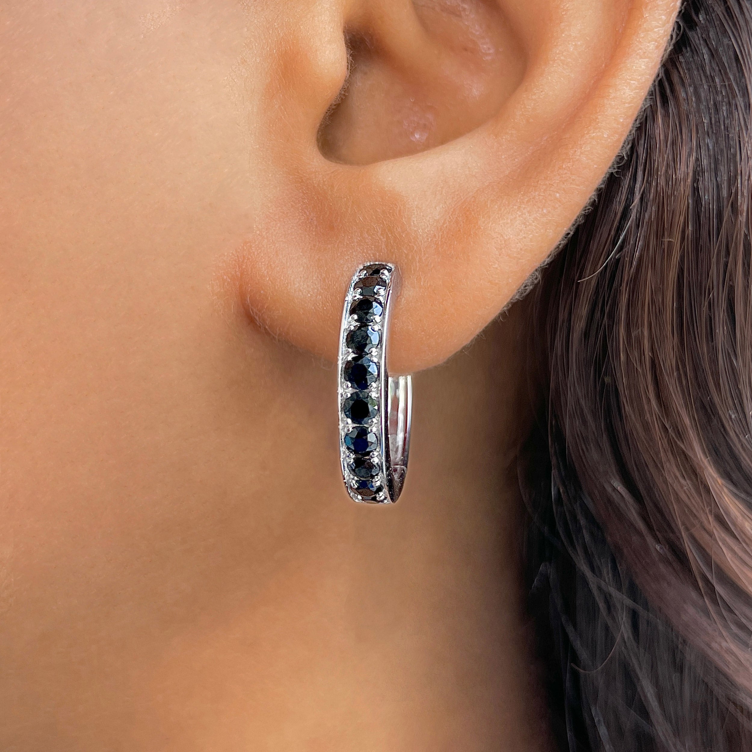 Black Tourmaline Hoop Earring-(BLS-SE-970.)