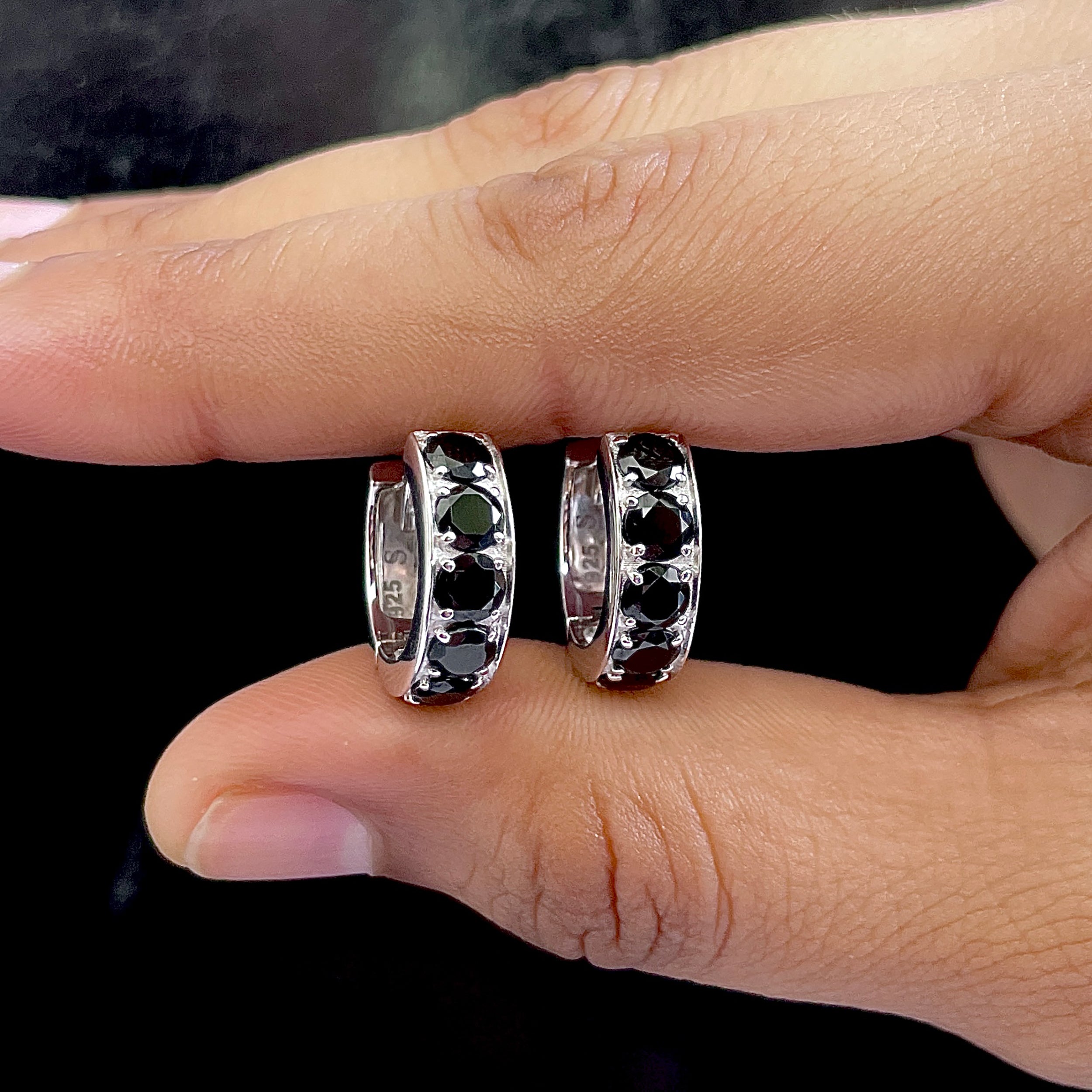 Black Tourmaline Hoop Earrings-(BLS-SE-973.)