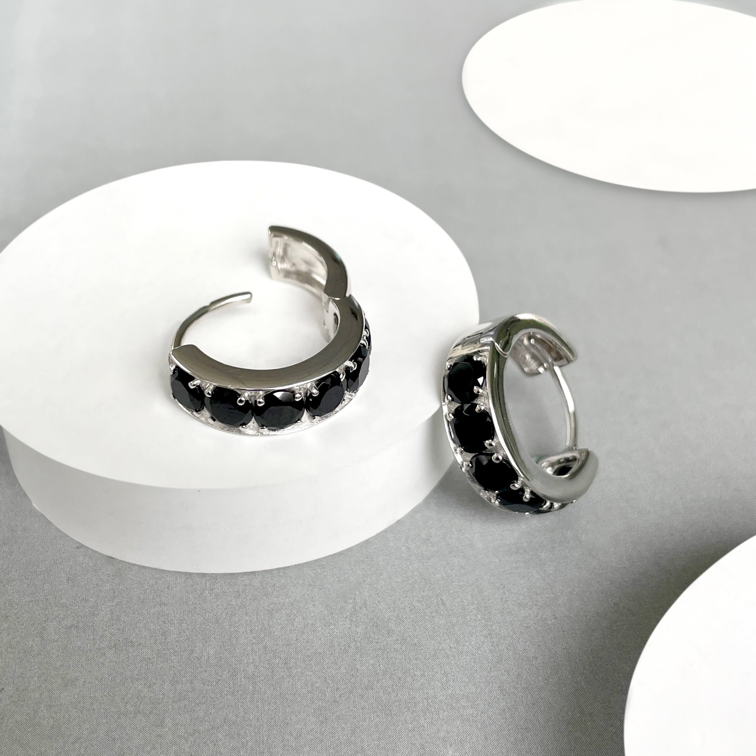Black Tourmaline Hoop Earring-(BLS-SE-973.)