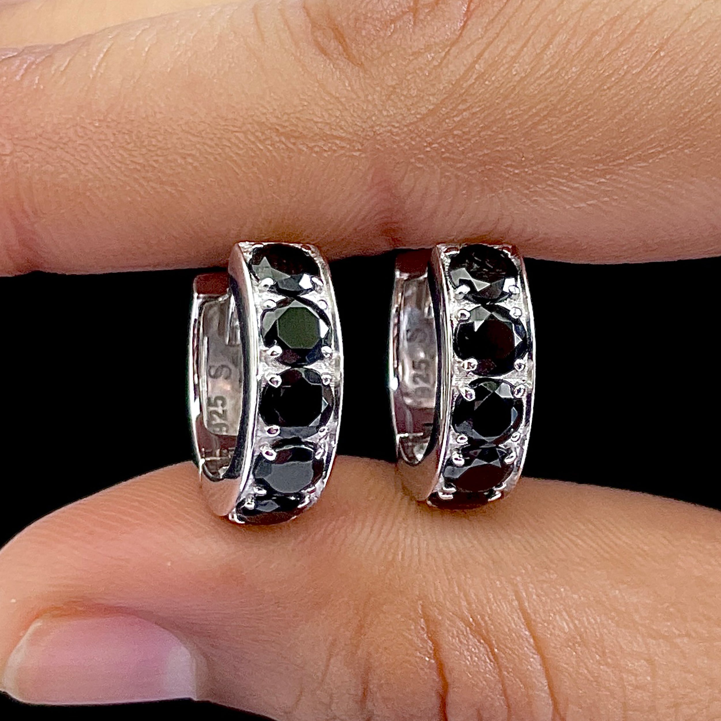 Black Tourmaline Hoop Earrings-(BLS-SE-973.)
