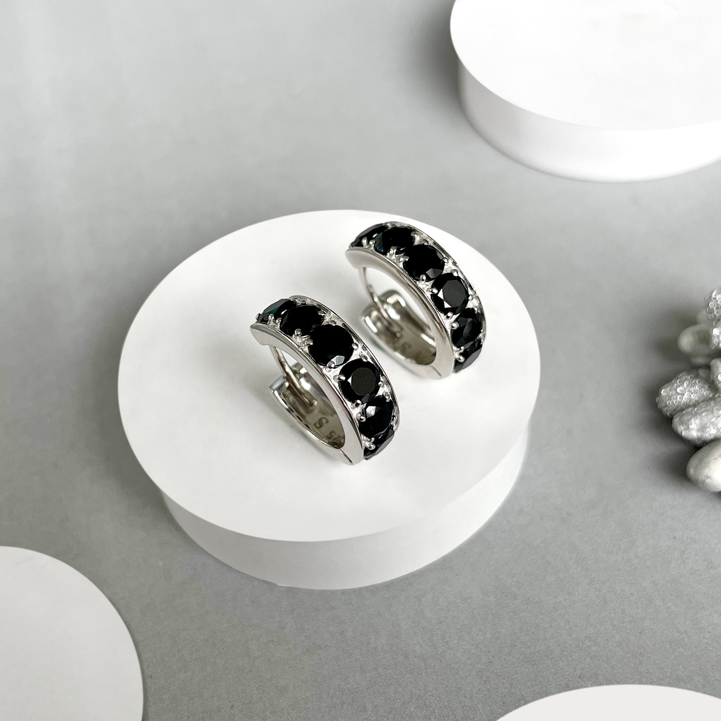 Black Tourmaline Hoop Earring-(BLS-SE-973.)
