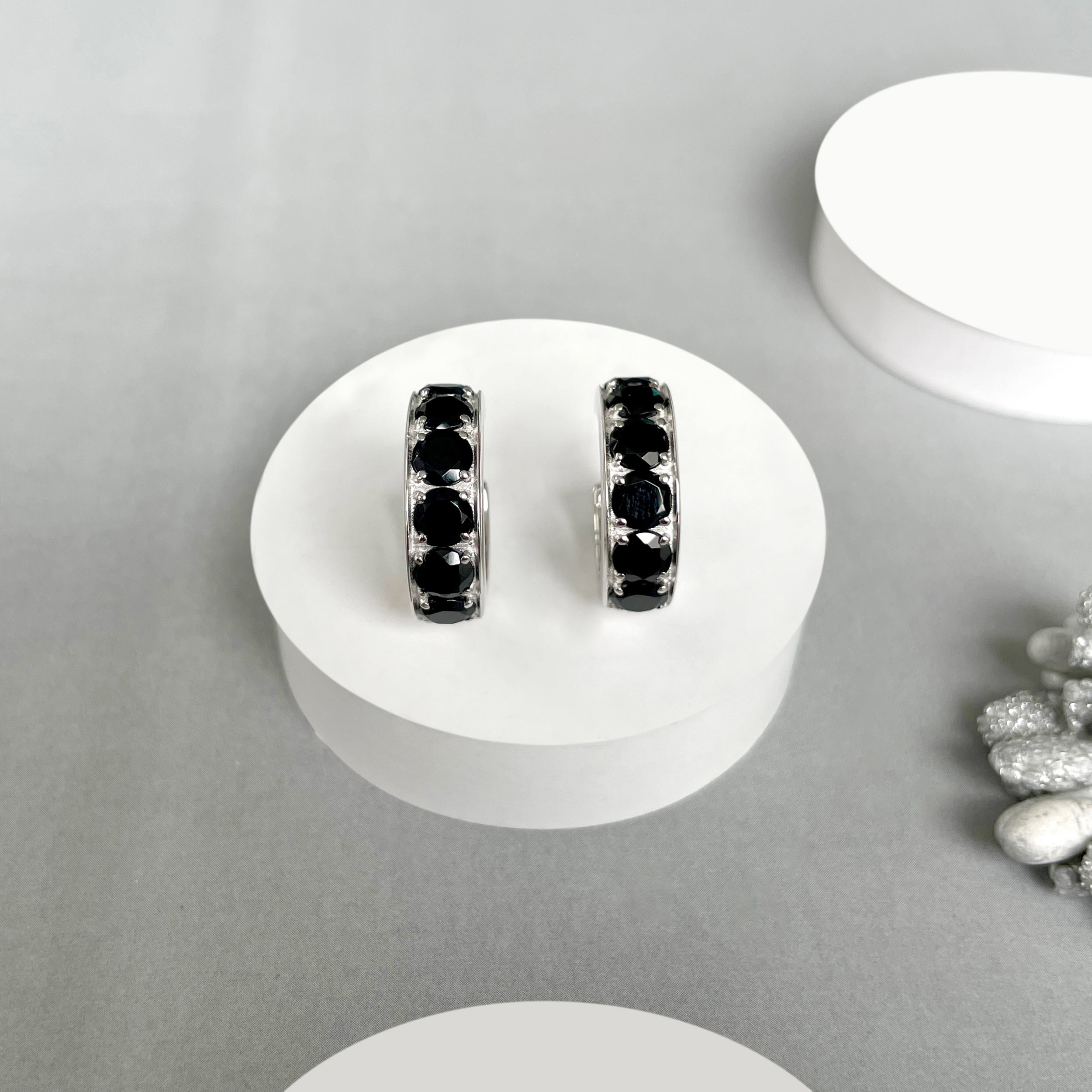 Black Tourmaline Hoop Earring-(BLS-SE-973.)