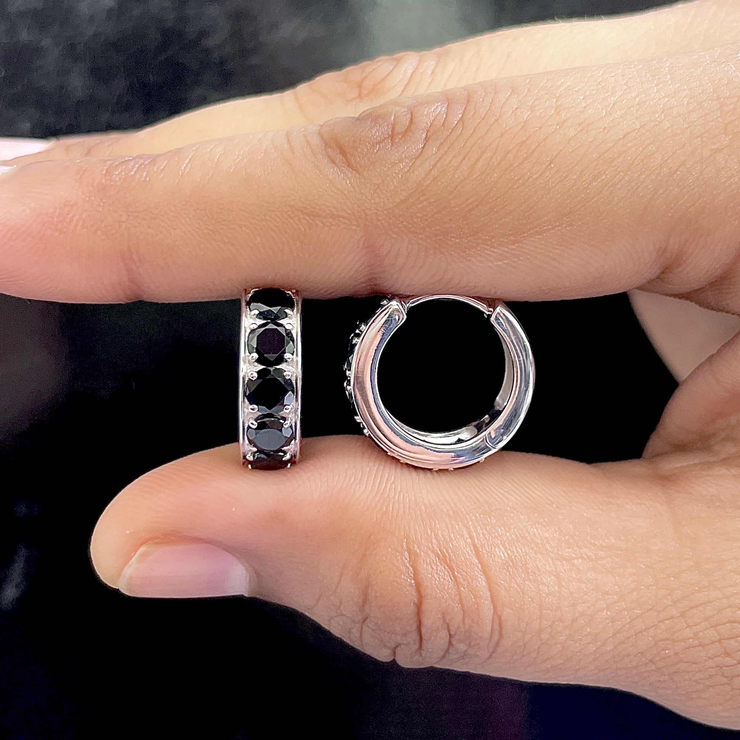 Black Tourmaline Hoop Earrings-(BLS-SE-973.)