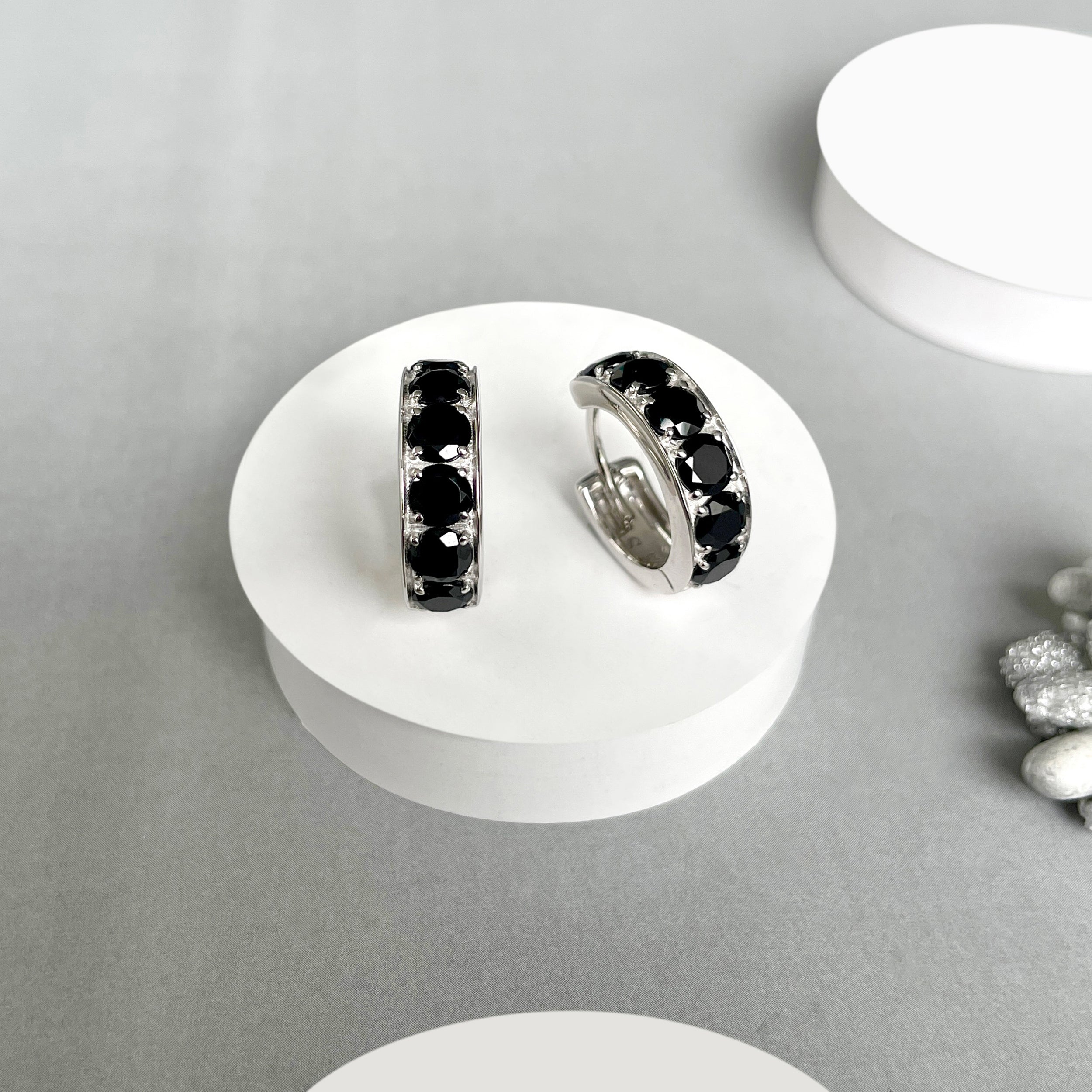 Black Tourmaline Hoop Earring-(BLS-SE-973.)