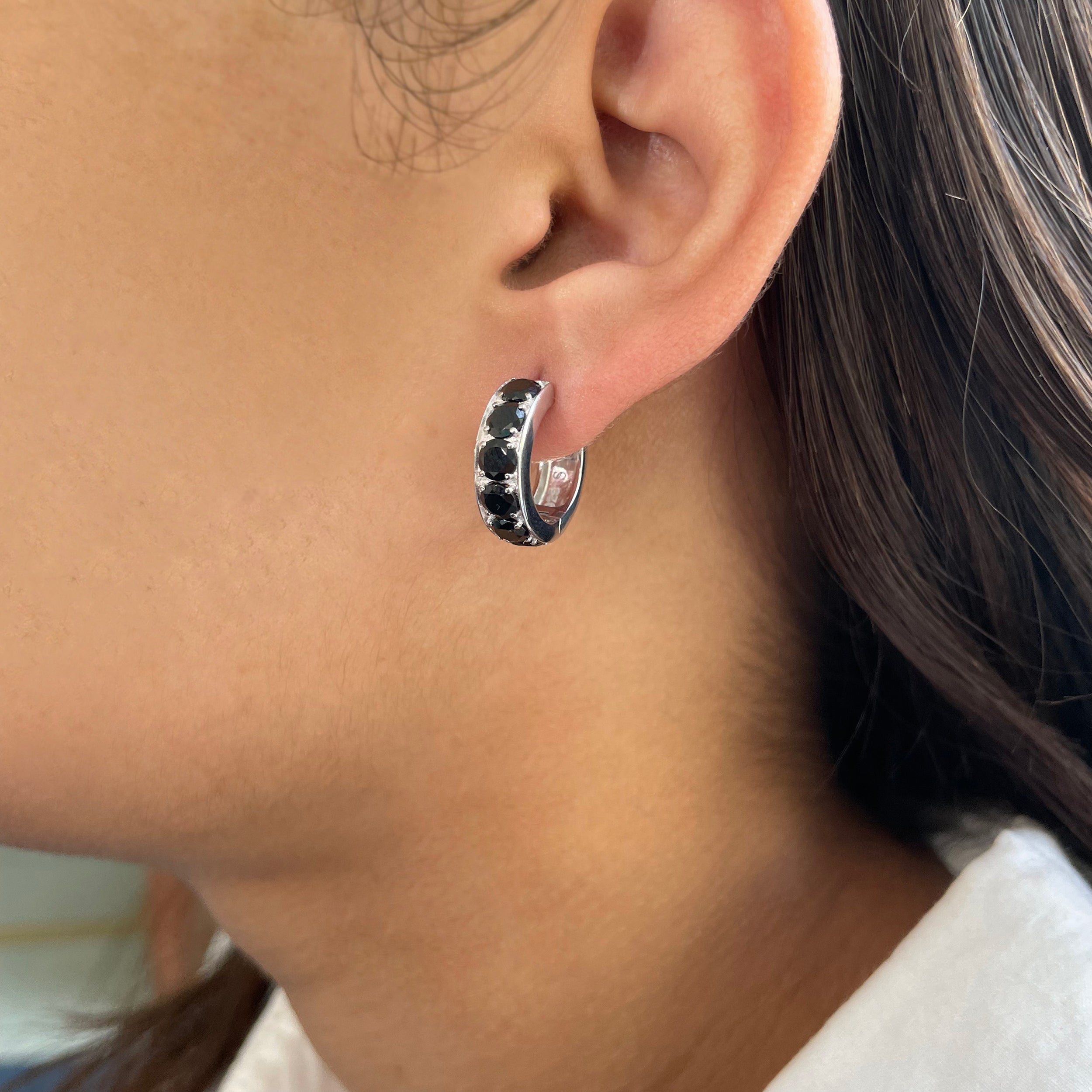 Black Tourmaline Hoop Earring-(BLS-SE-973.)