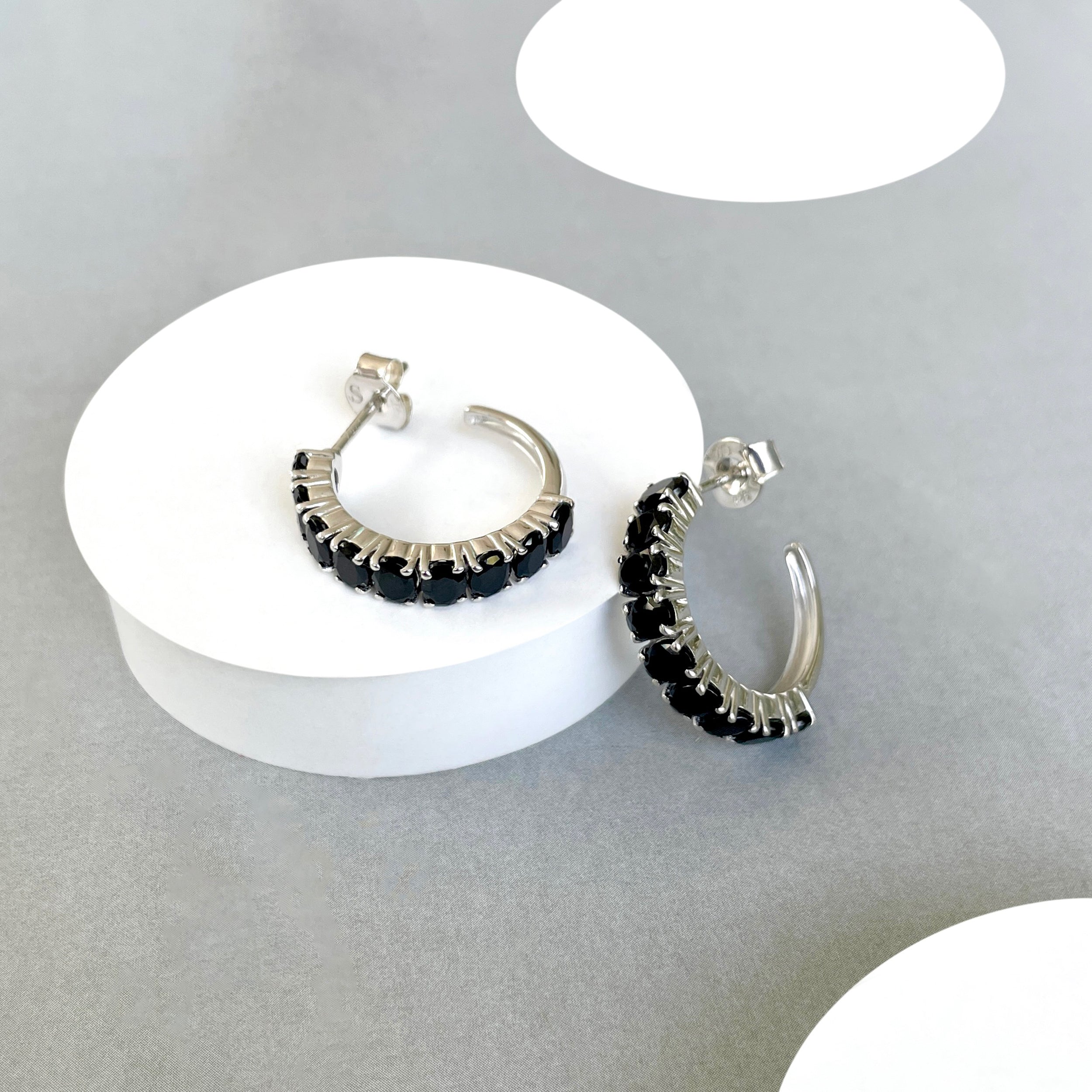 Black Tourmaline Hoop Earring-(BLS-SE-975.)