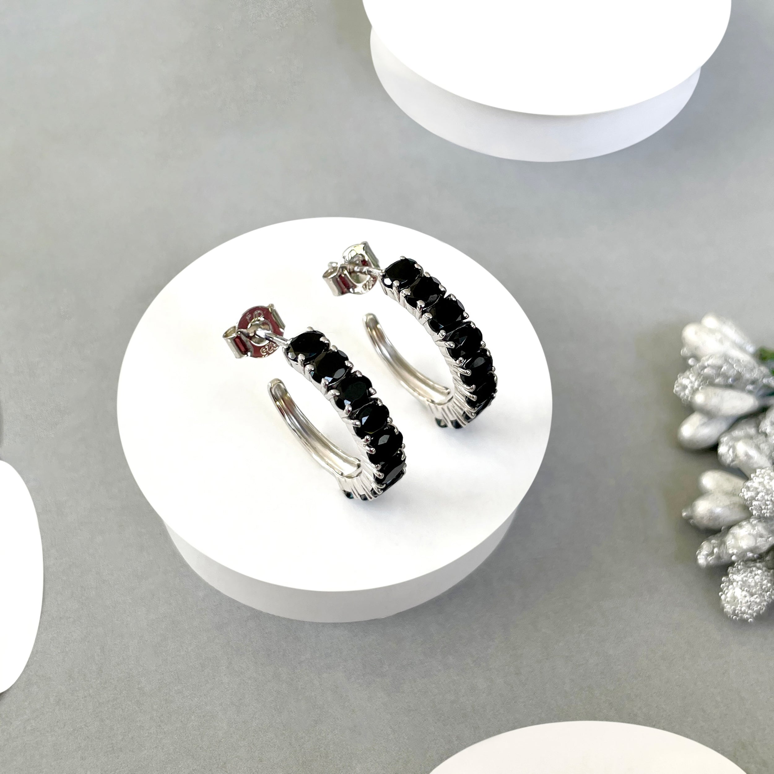 Black Tourmaline Hoop Earring-(BLS-SE-975.)