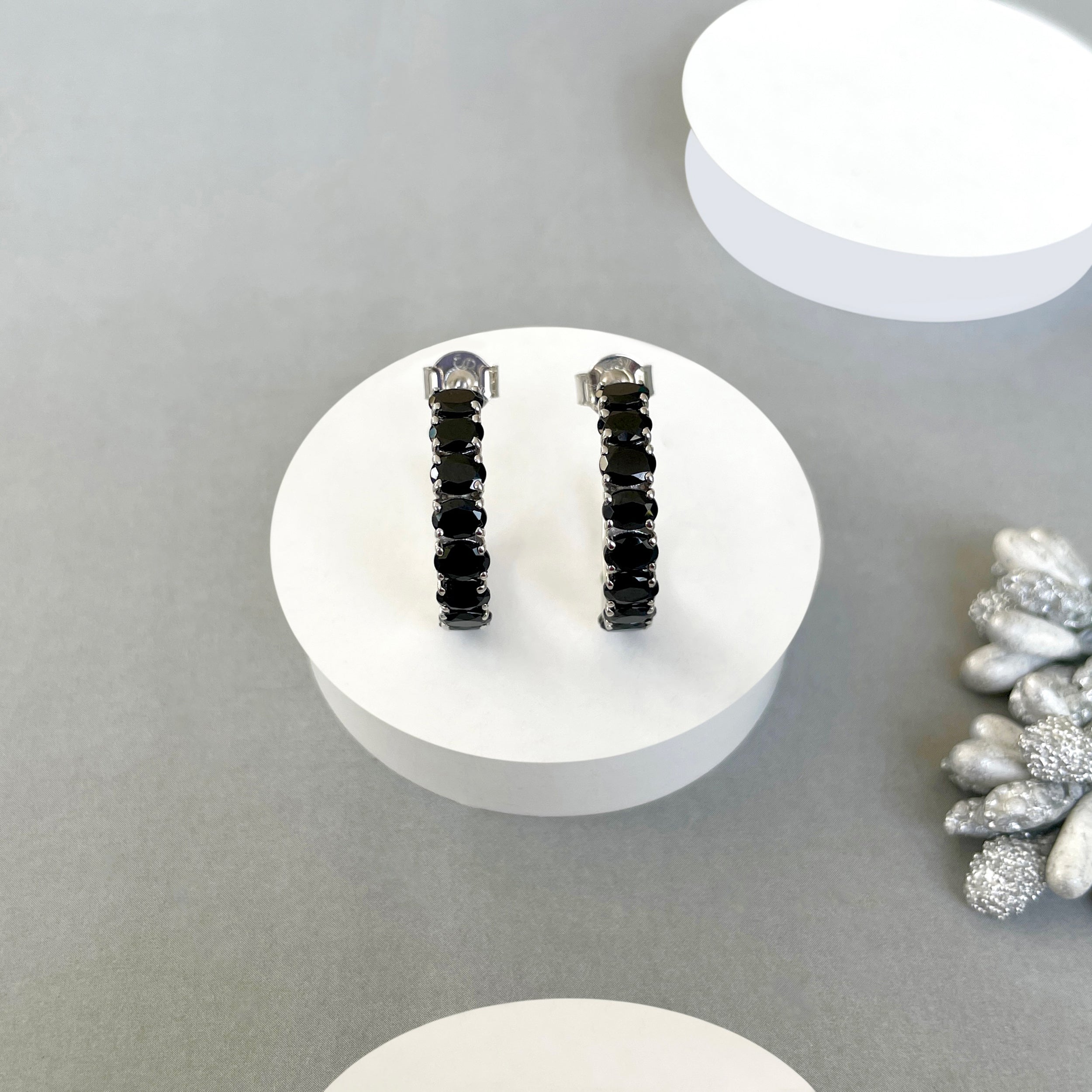 Black Tourmaline Hoop Earring-(BLS-SE-975.)