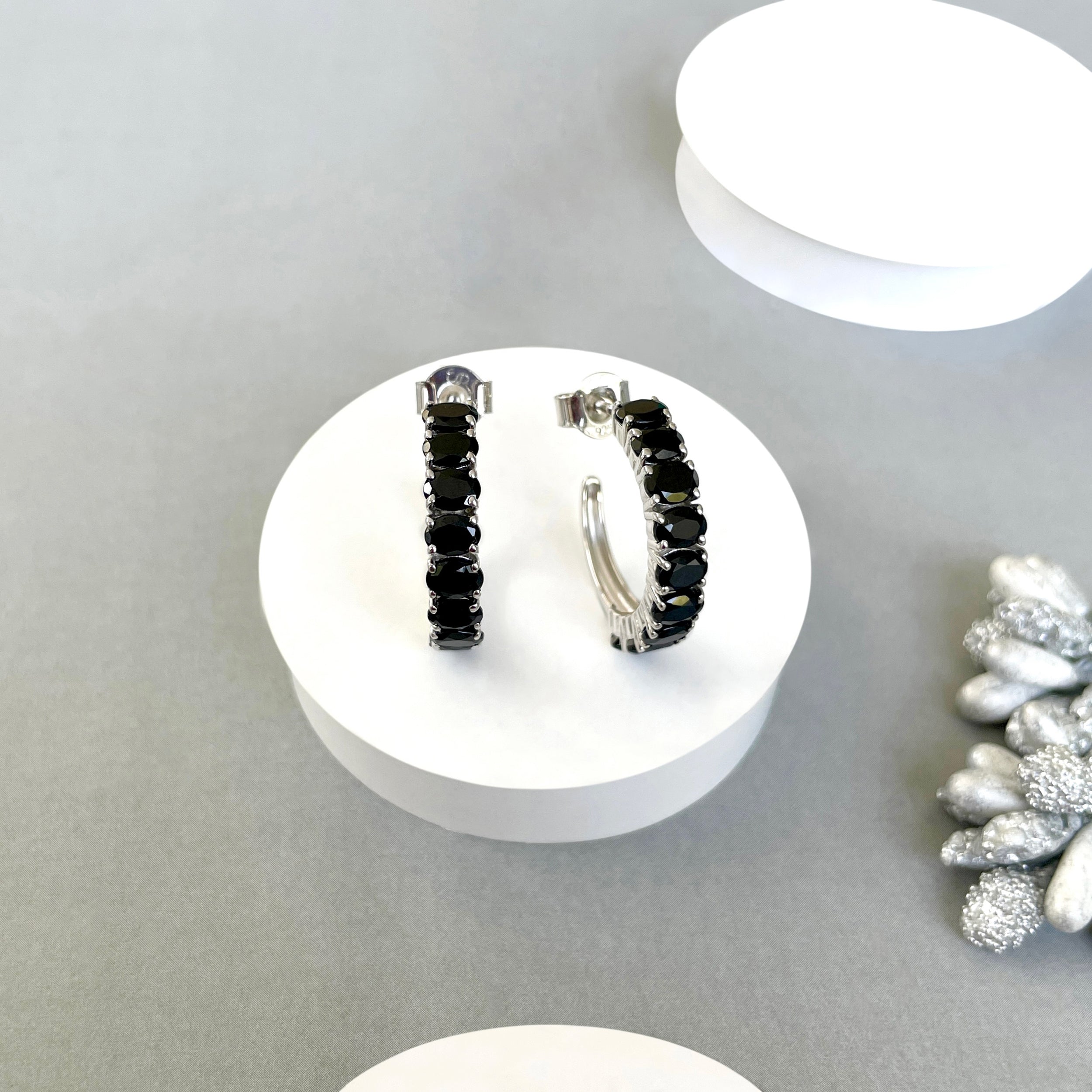 Black Tourmaline Hoop Earring-(BLS-SE-975.)