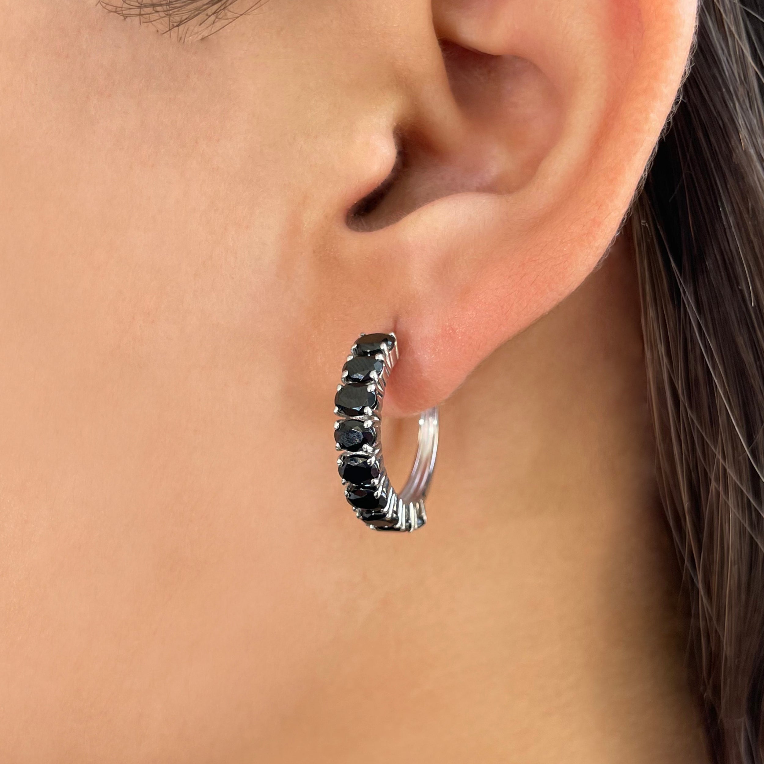Black Tourmaline Hoop Earring-(BLS-SE-975.)