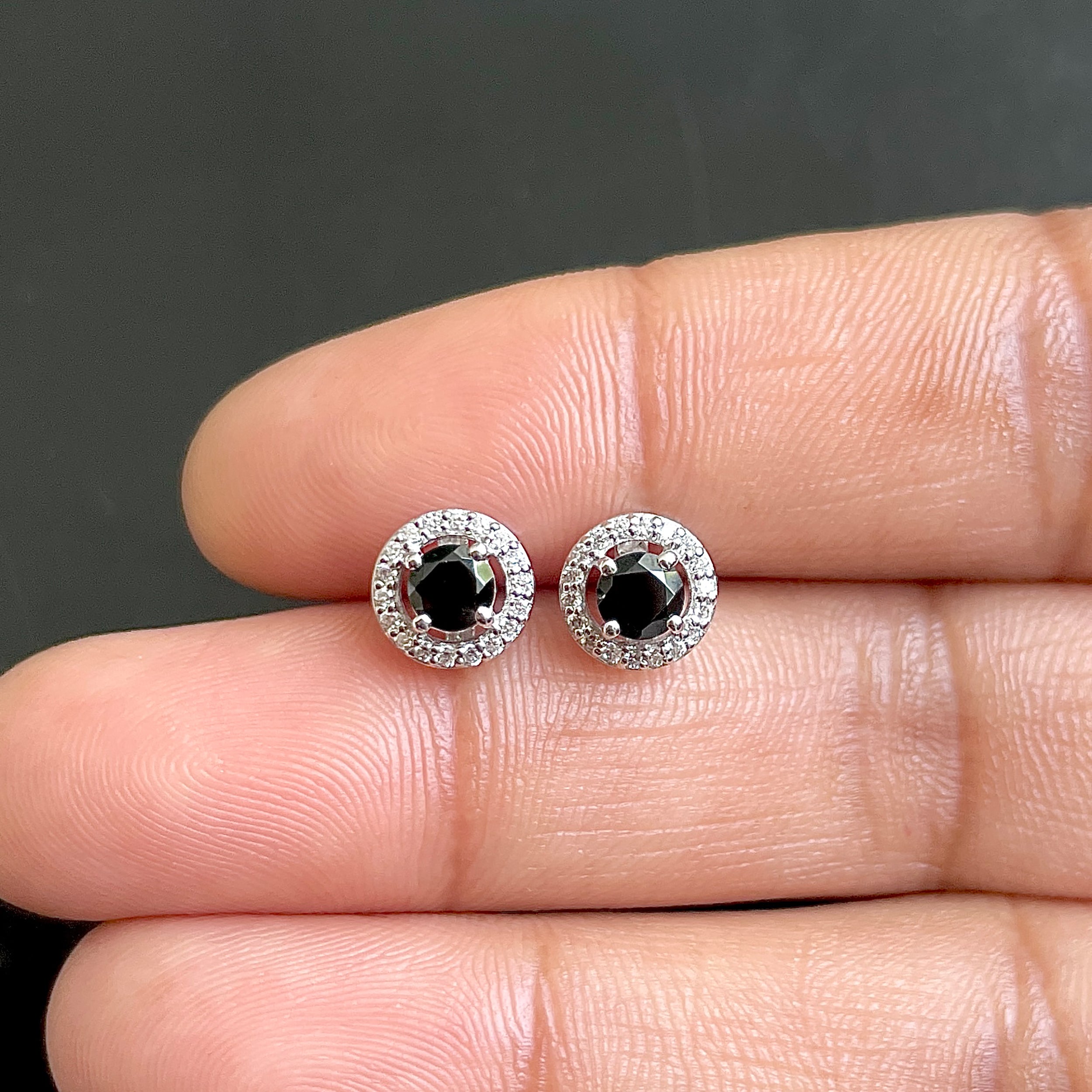Black Tourmaline Stud Earrings-(BLS-SE-985.)