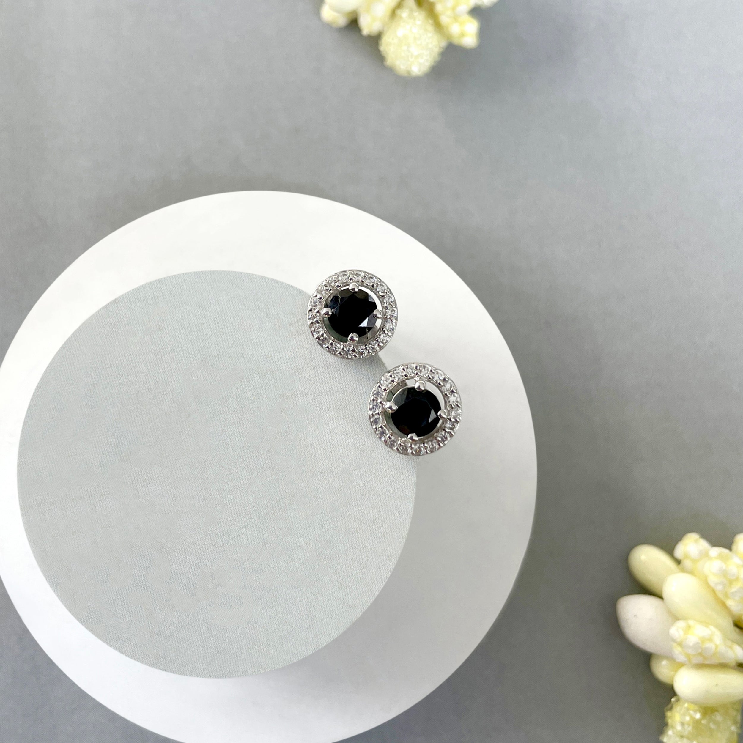Black Tourmaline Stud Earrings-(BLS-SE-985.)