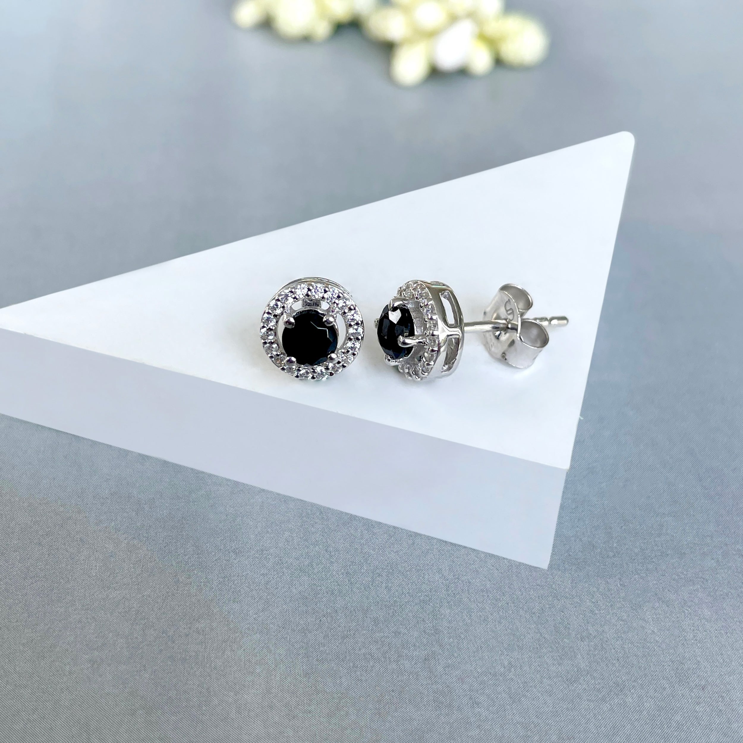 Black Tourmaline Stud Earrings-(BLS-SE-985.)