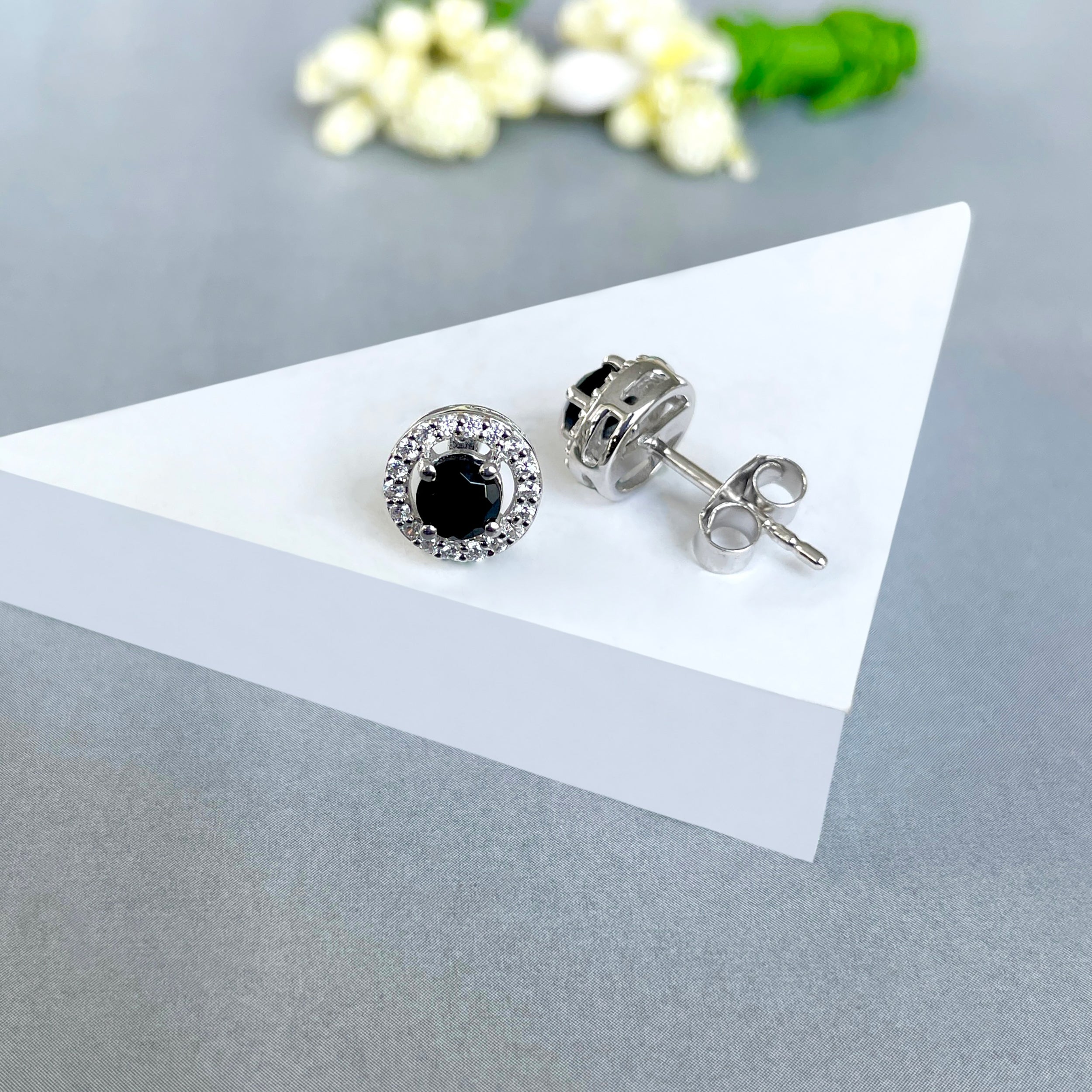 Black Tourmaline Stud Earrings-(BLS-SE-985.)