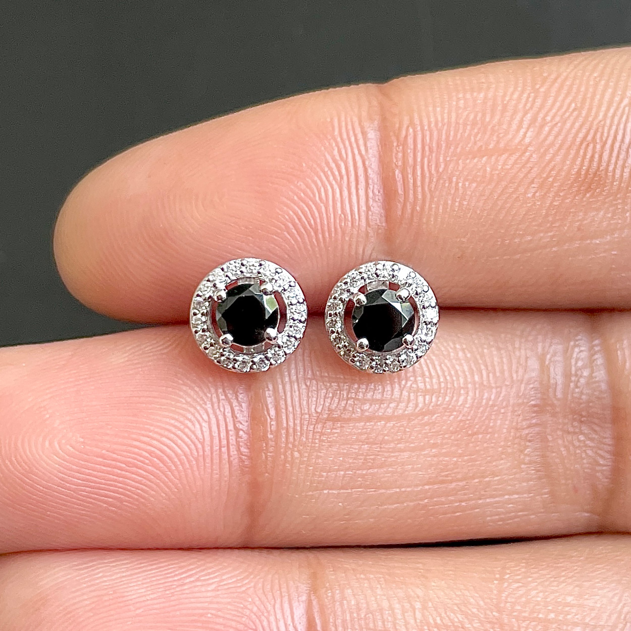 Black Tourmaline Stud Earrings-(BLS-SE-985.)
