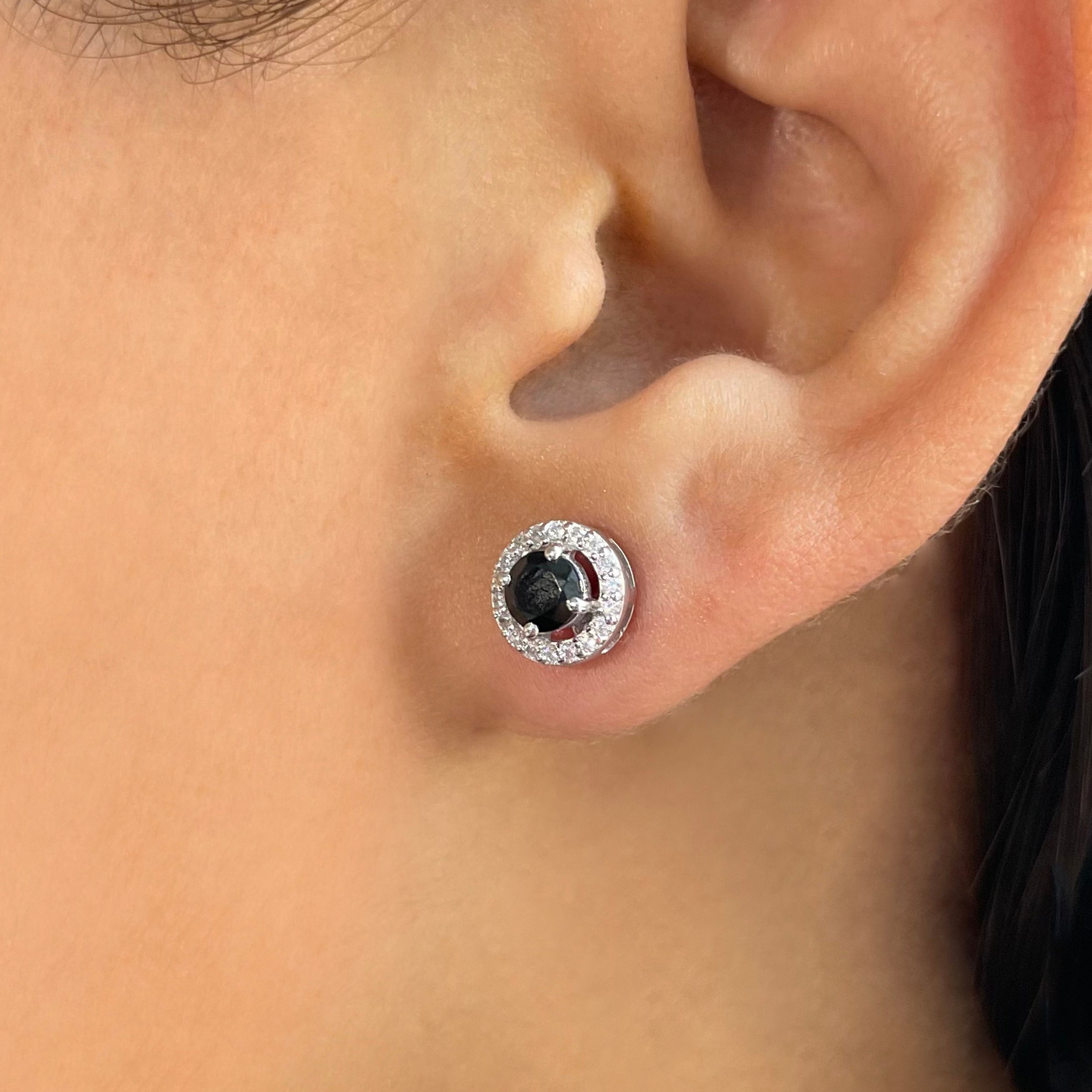 Black Tourmaline Stud Earrings-(BLS-SE-985.)