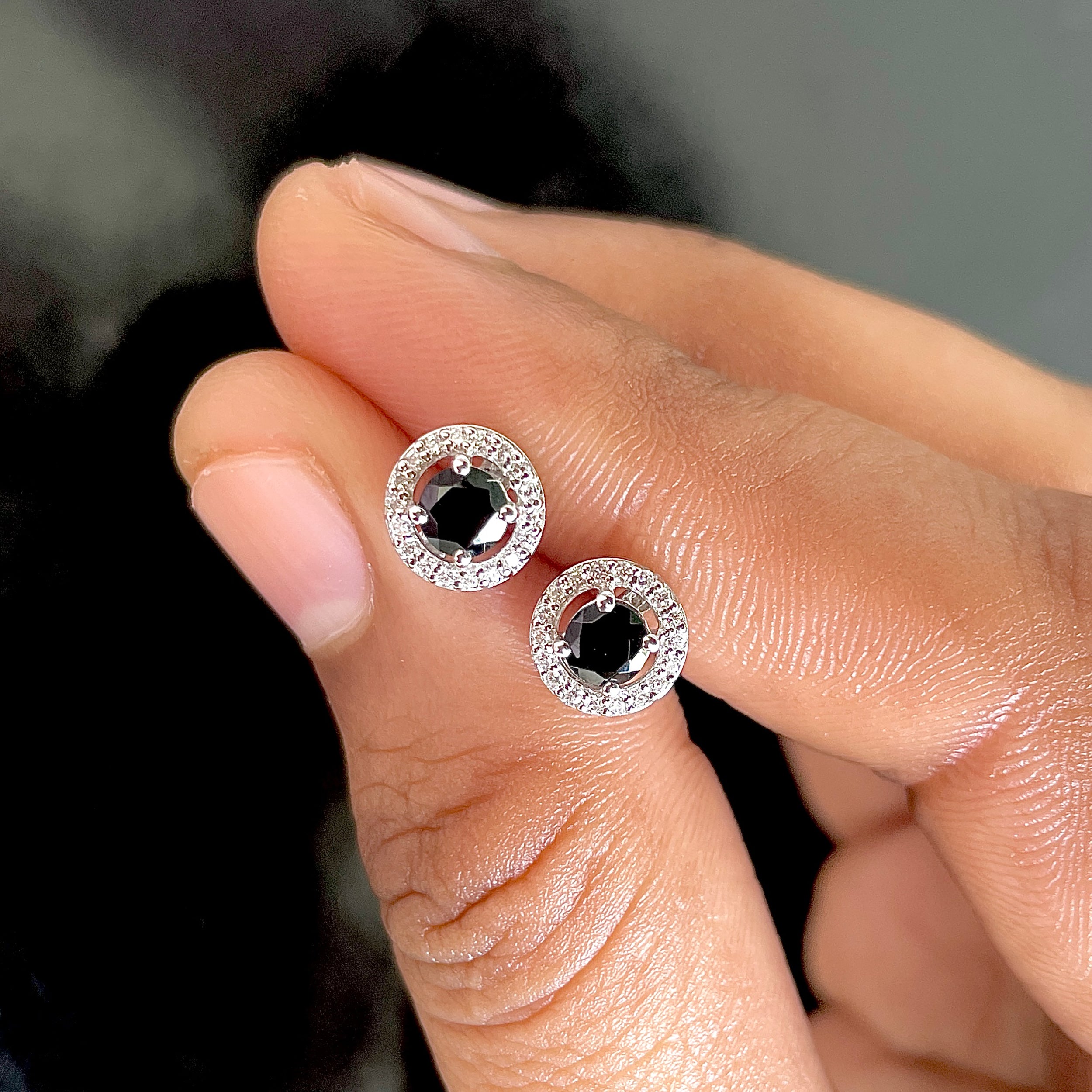 Black Tourmaline Stud Earrings-(BLS-SE-985.)