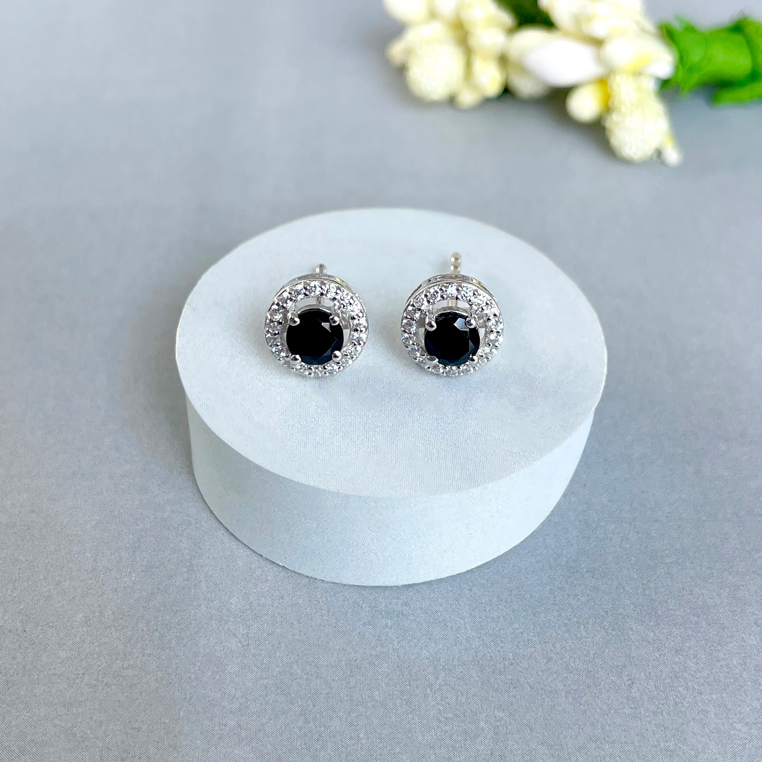 Black Tourmaline Stud Earrings-(BLS-SE-985.)