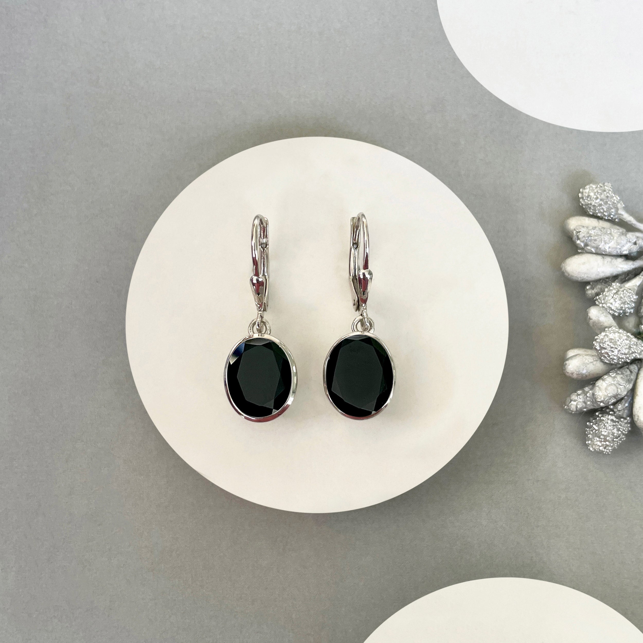 Black Tourmaline Leverback Earring-(BLS-SE-997.)